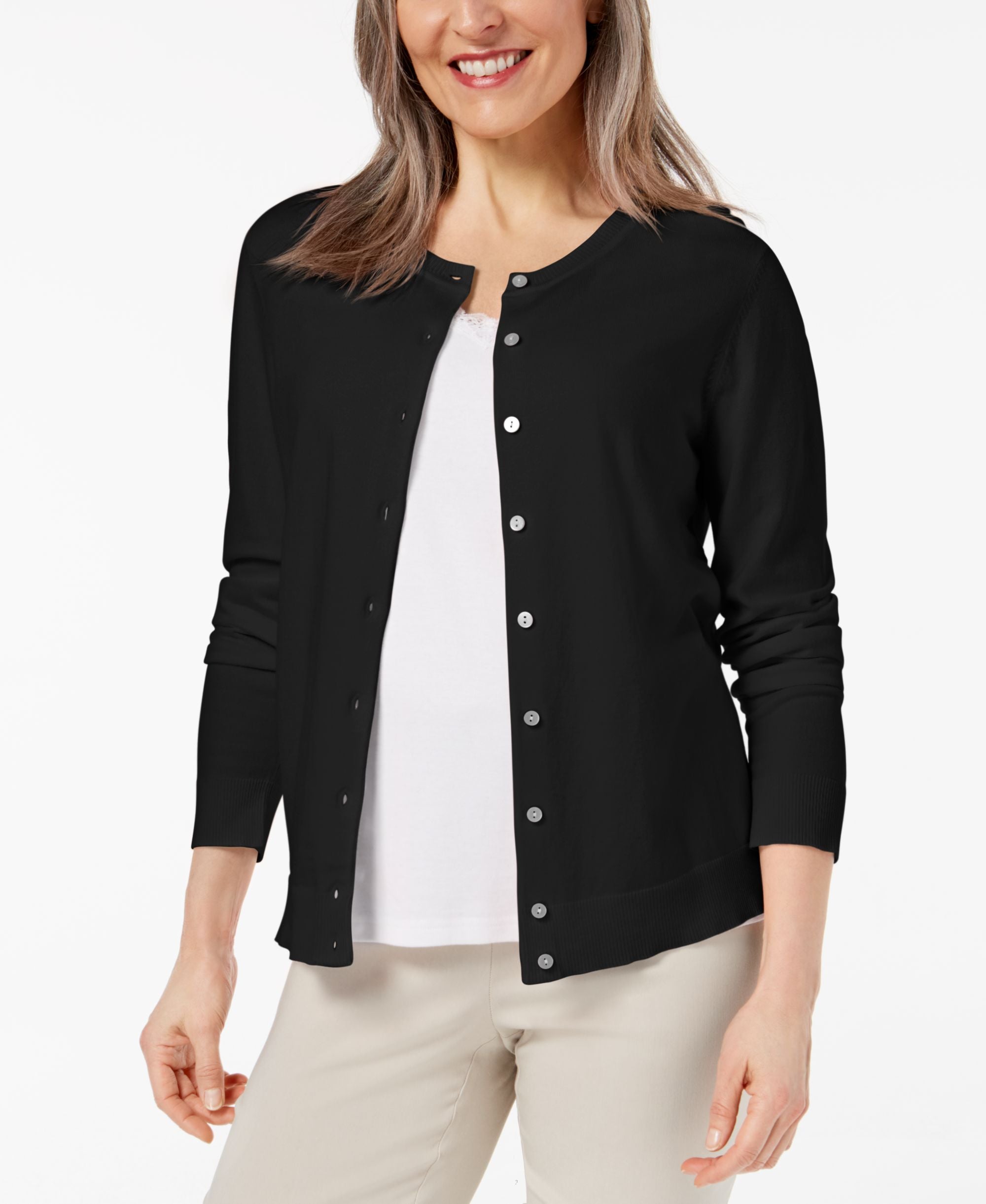 Karen Scott Petite Crew Neck Cardigan