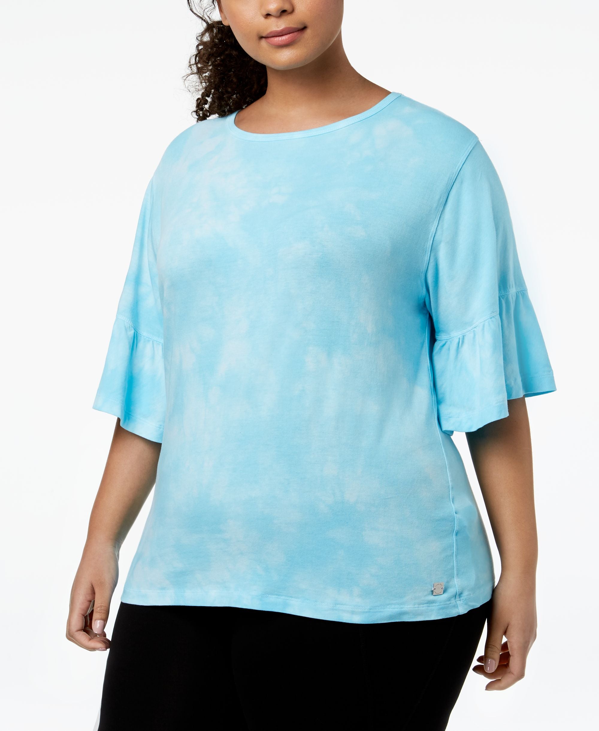 Calvin Klein Performance Plus Size Tie Dyed Ruffled Sleeve Top