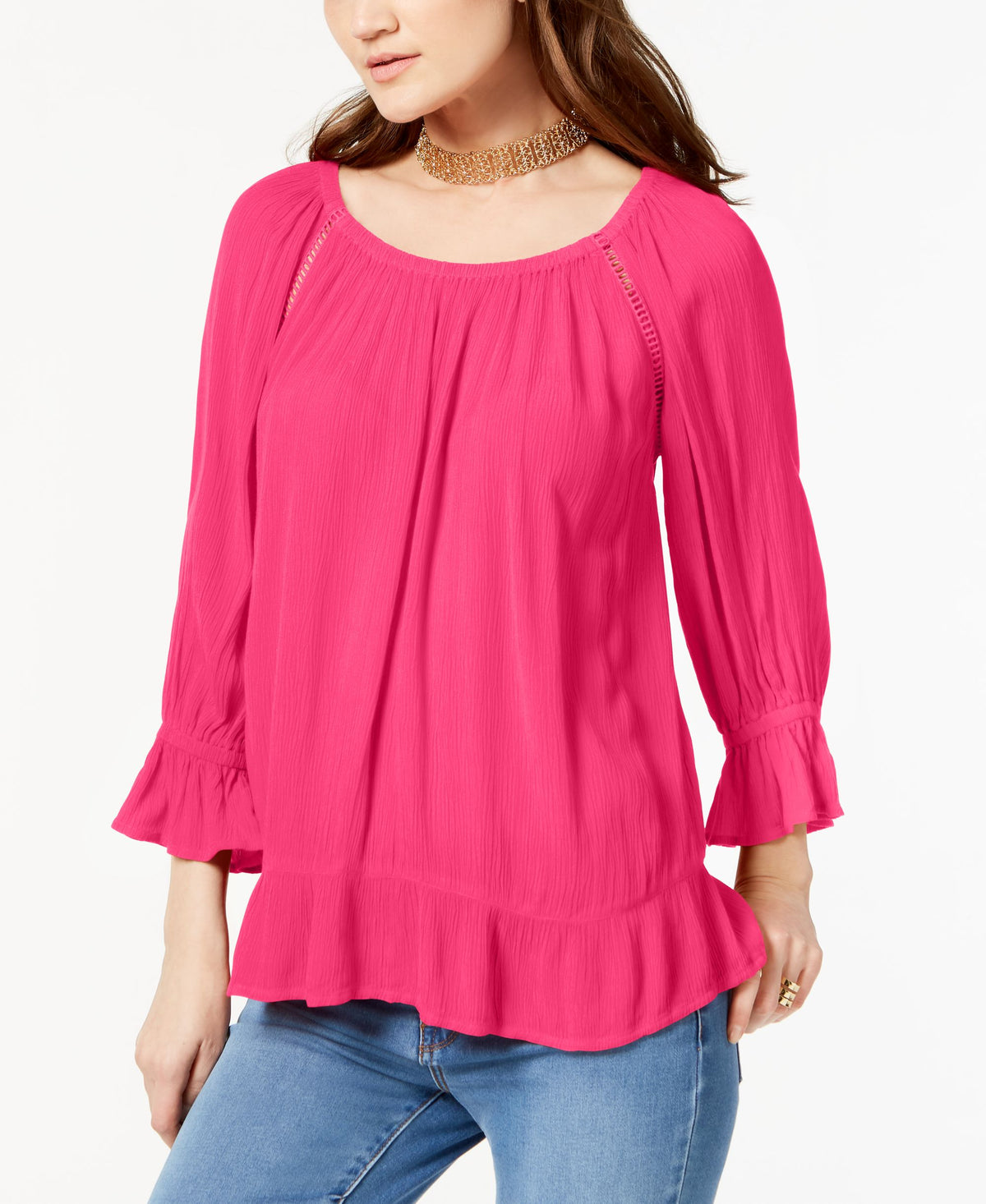 Petite Crochet Trim Peasant Top