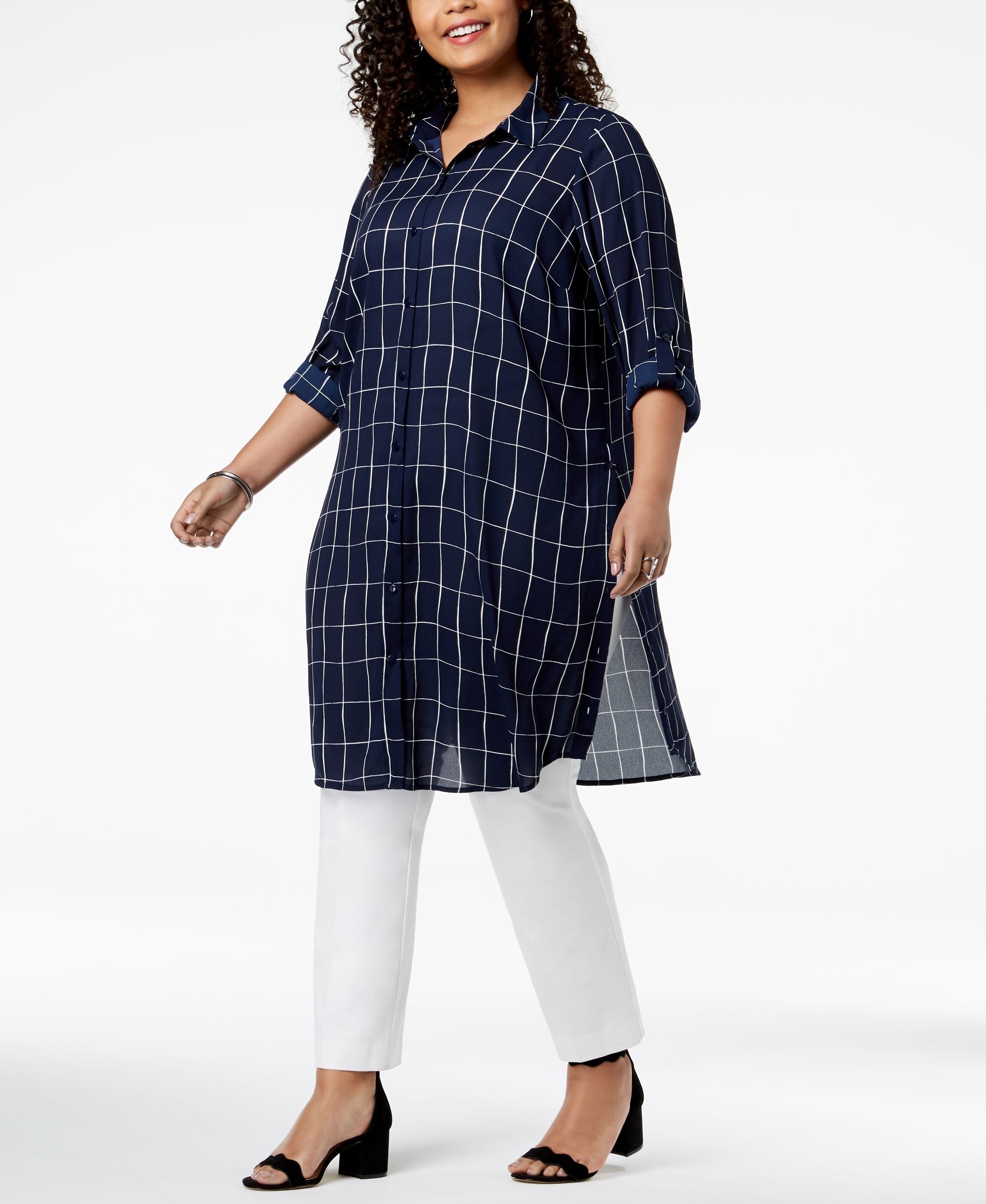 Alfani Plus Size Striped Convertible Tunic Top