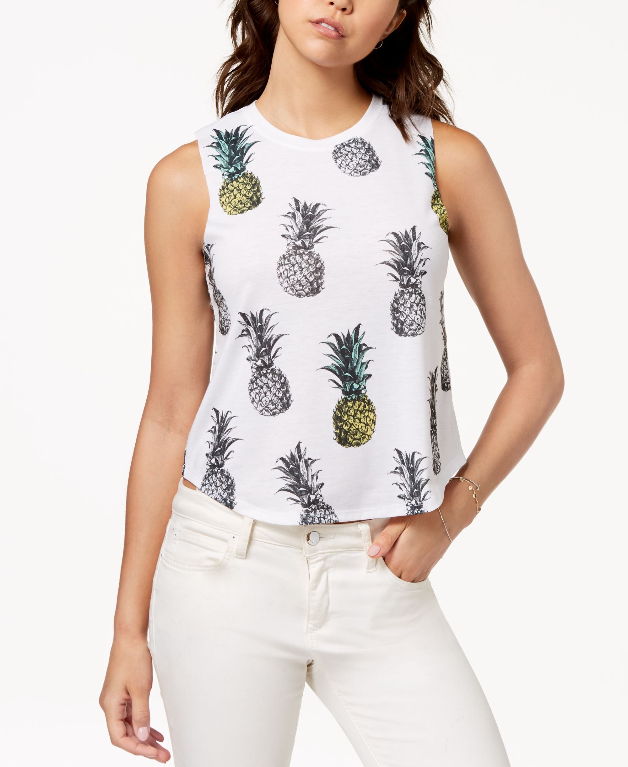 Pretty Rebellious Juniors Pineapple Graphic Cropped Tank Top