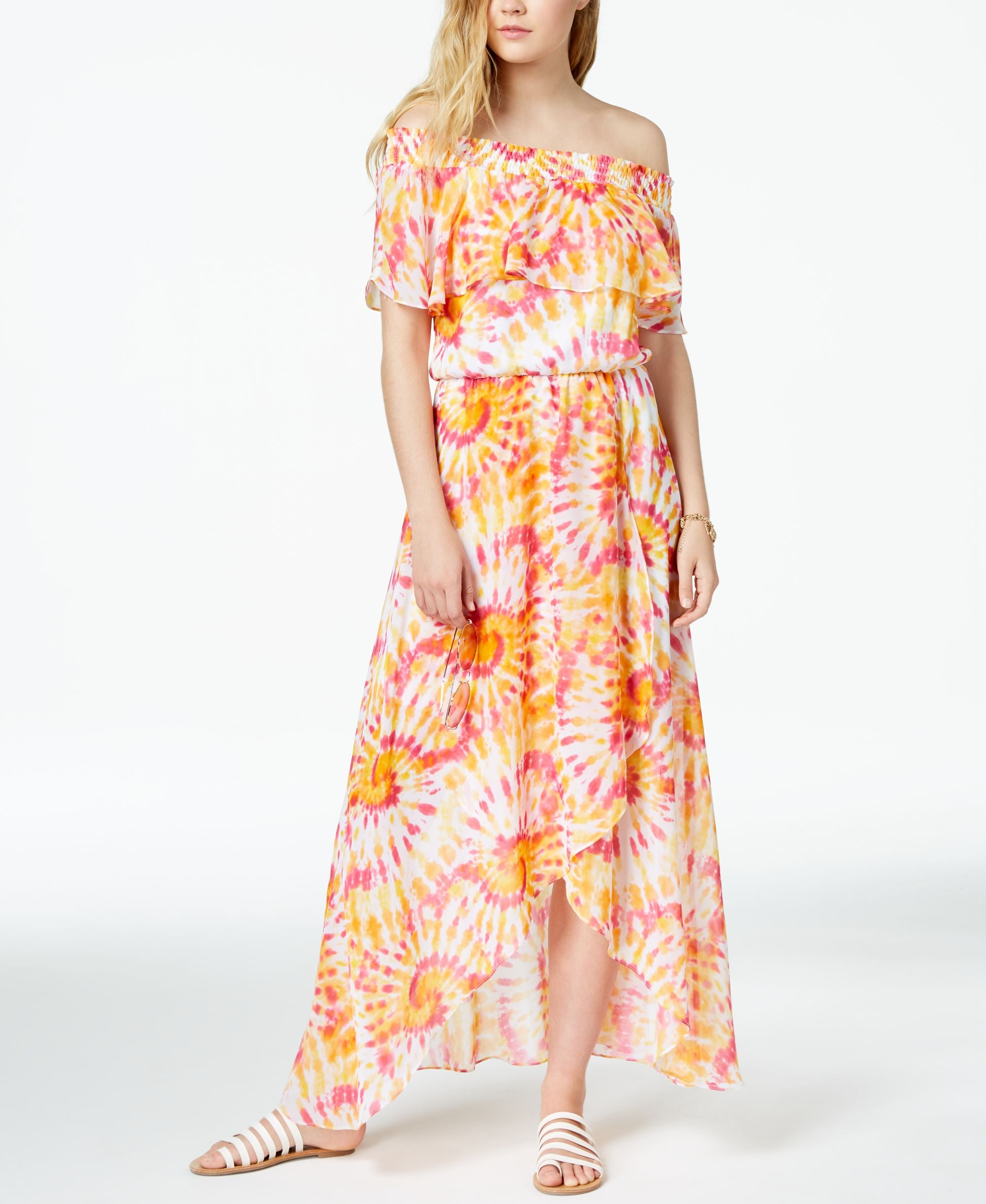 The Edit By Seventeen Juniors Printed Off The Shoulder Maxi Dress