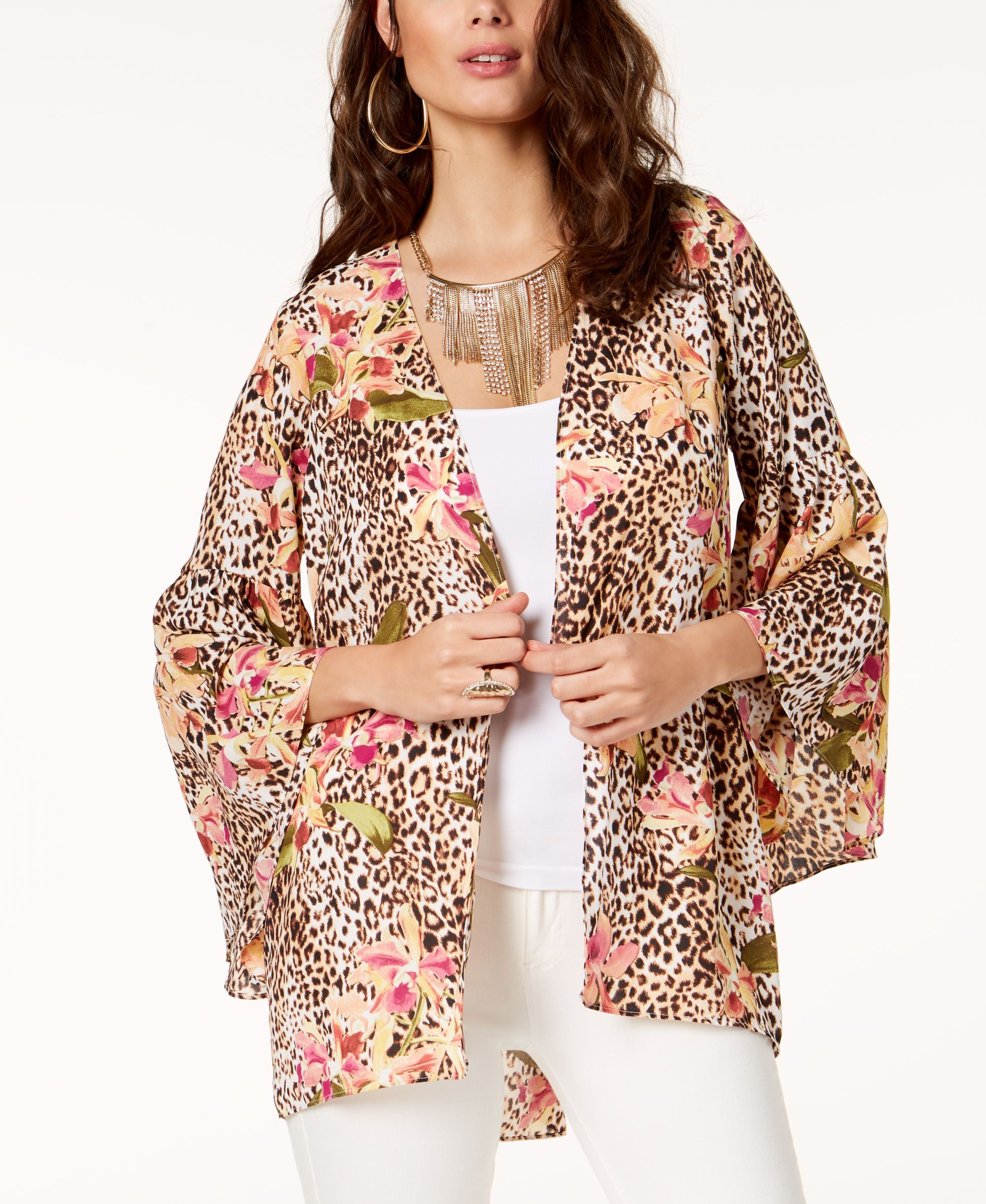 Thalia Sodi Mixed Print Open Front Kimono