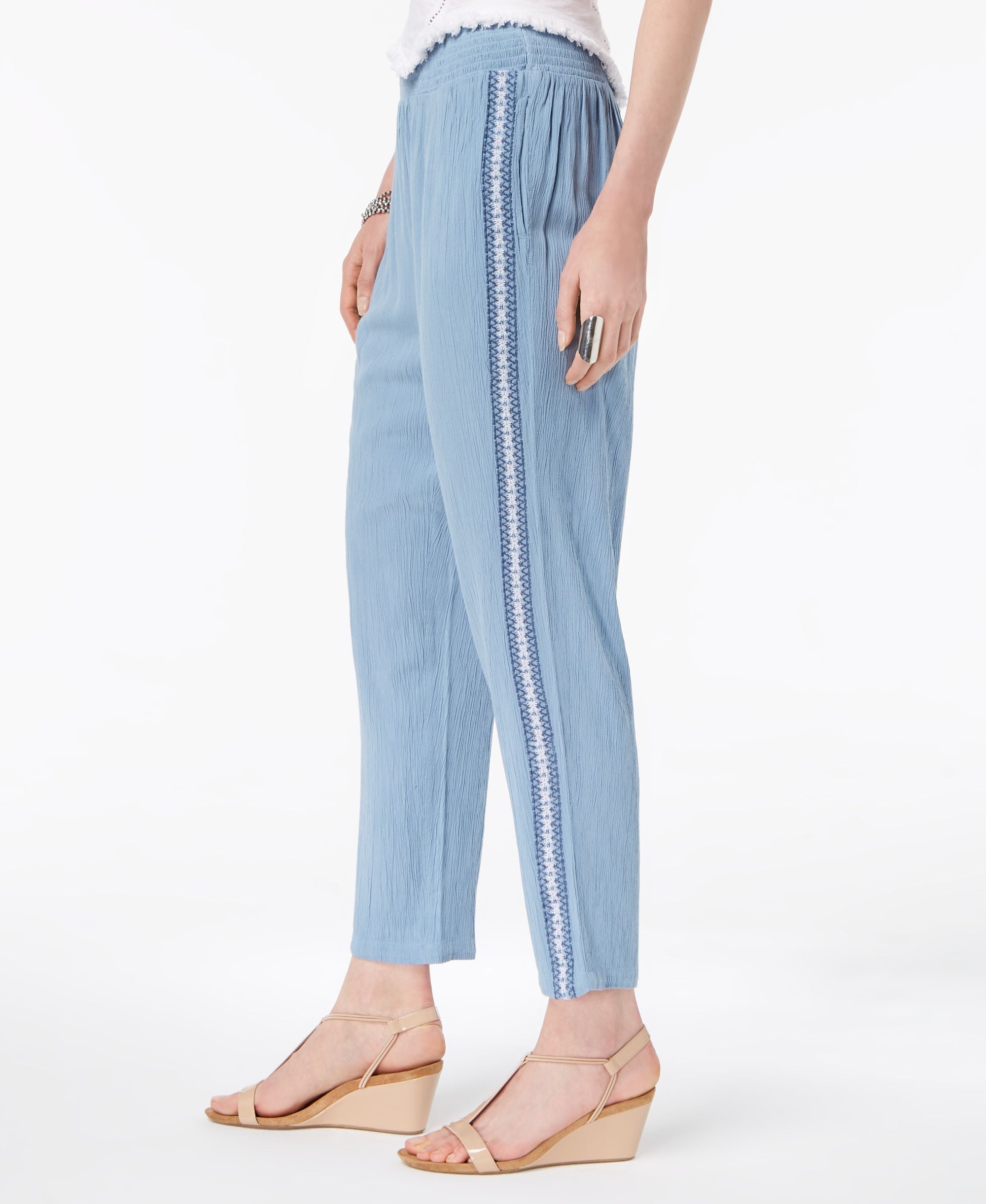 Crochet-Trim Pull-On Pants