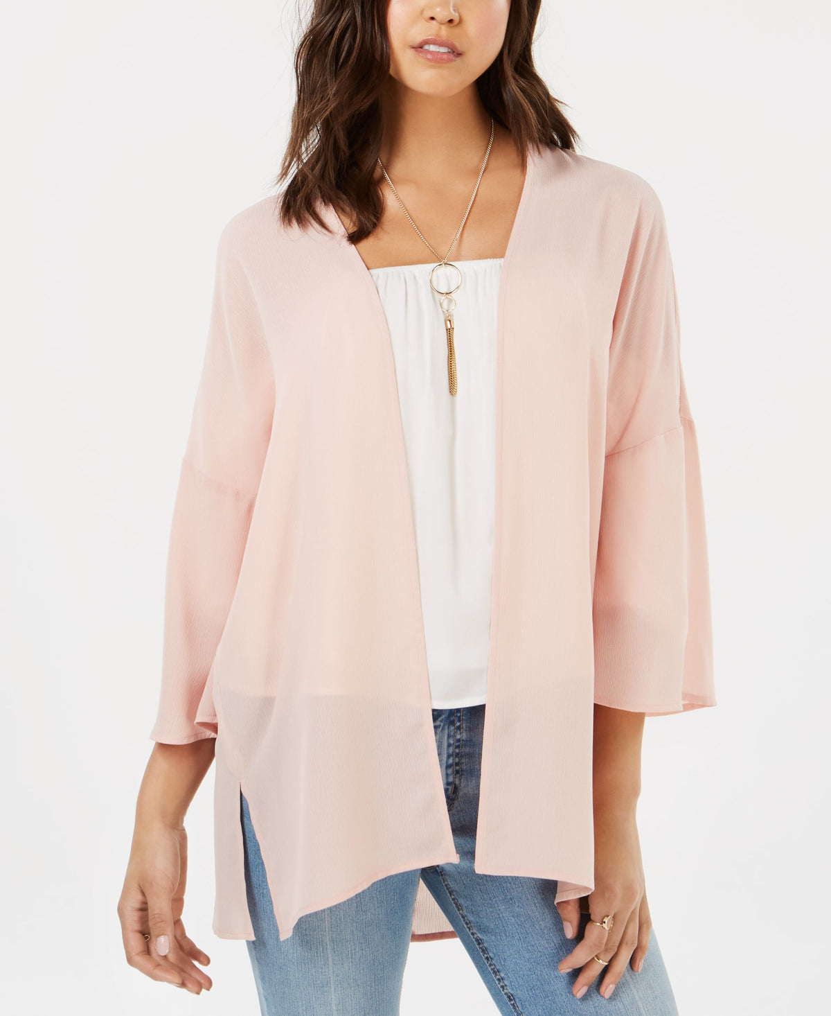 Juniors' 3/4-Sleeve Embroidered Kimono