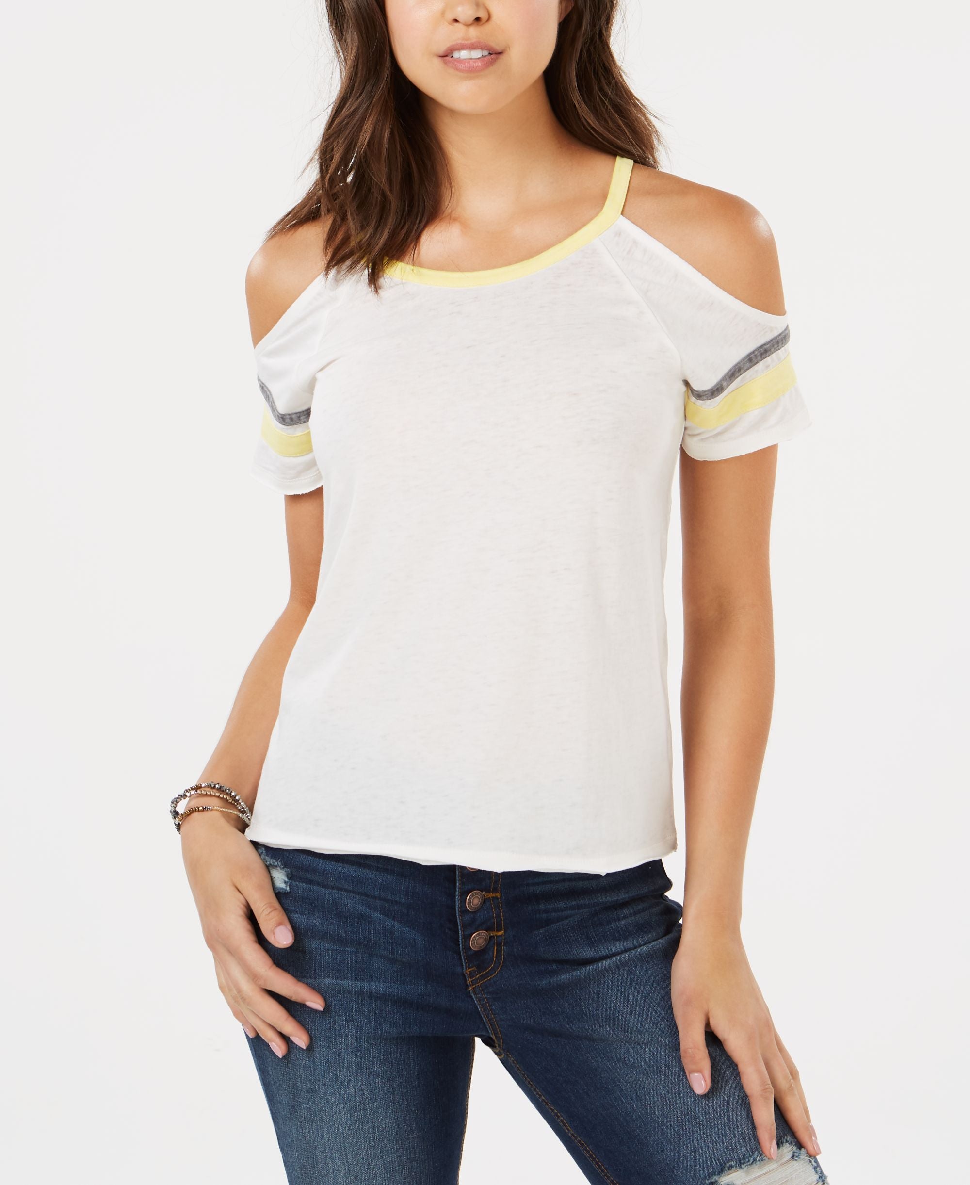 Juniors' Cold-Shoulder Football T-Shirt