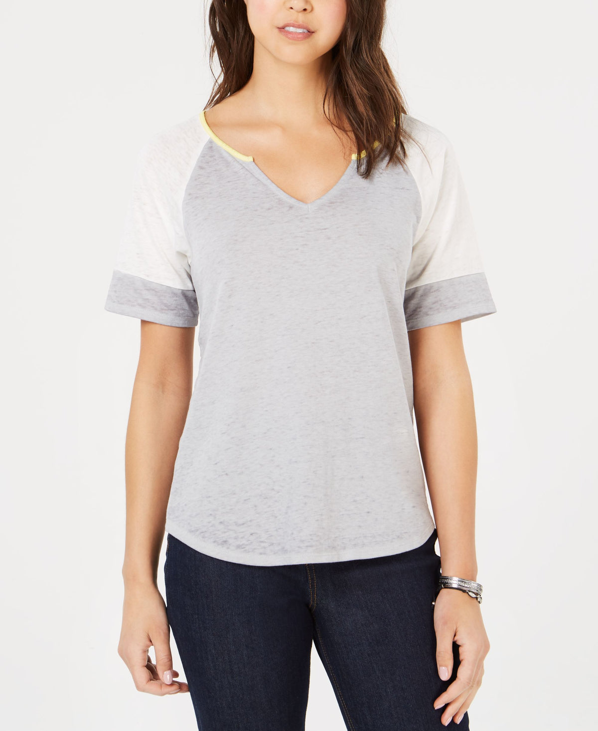 Juniors' Colorblocked Burnout Football T-Shirt