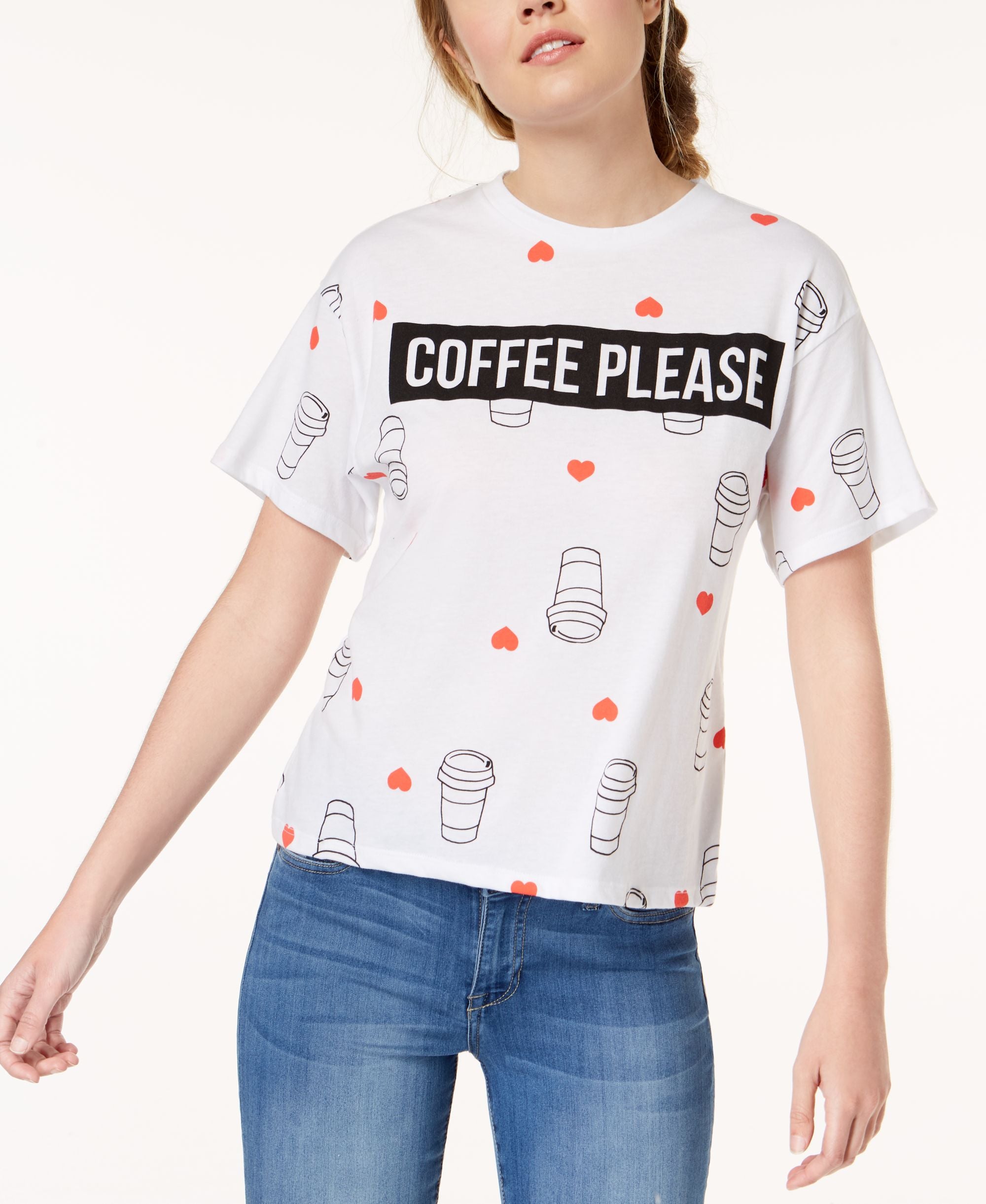 Might Fine Juniors Coffee Please Graphic Print T-Shirt