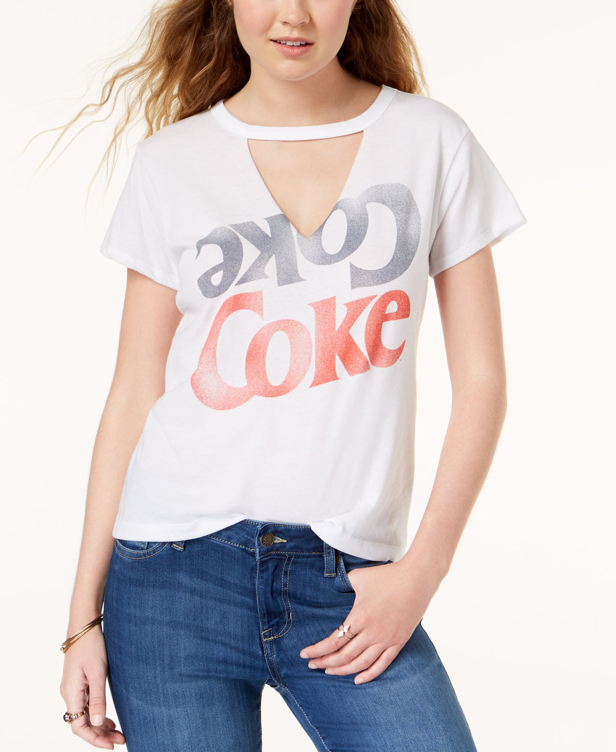 Mighty Fine Juniors Coke Graphic Print Choker T-Shirt