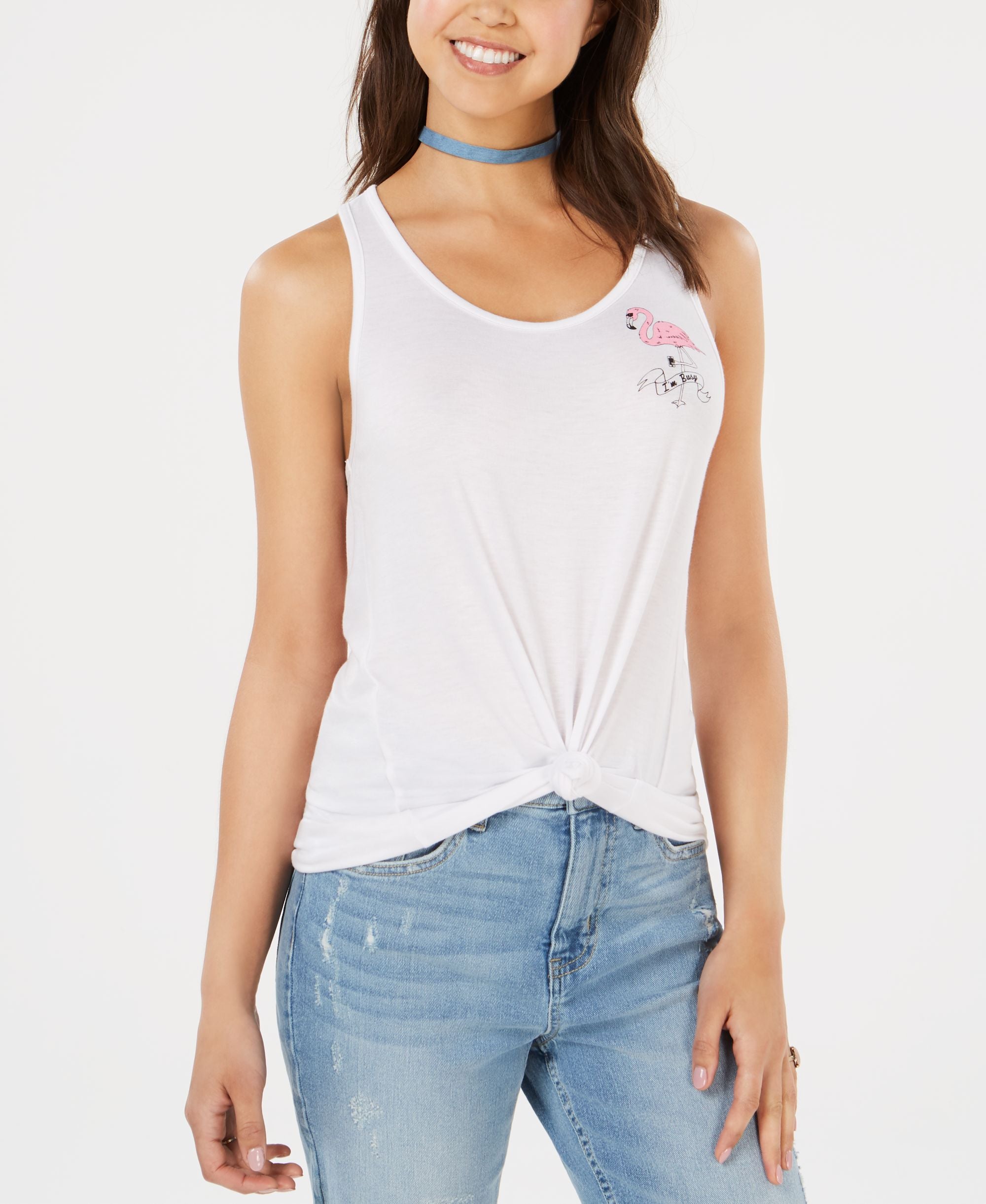 Rebellious One Juniors Tie Front Tank Top