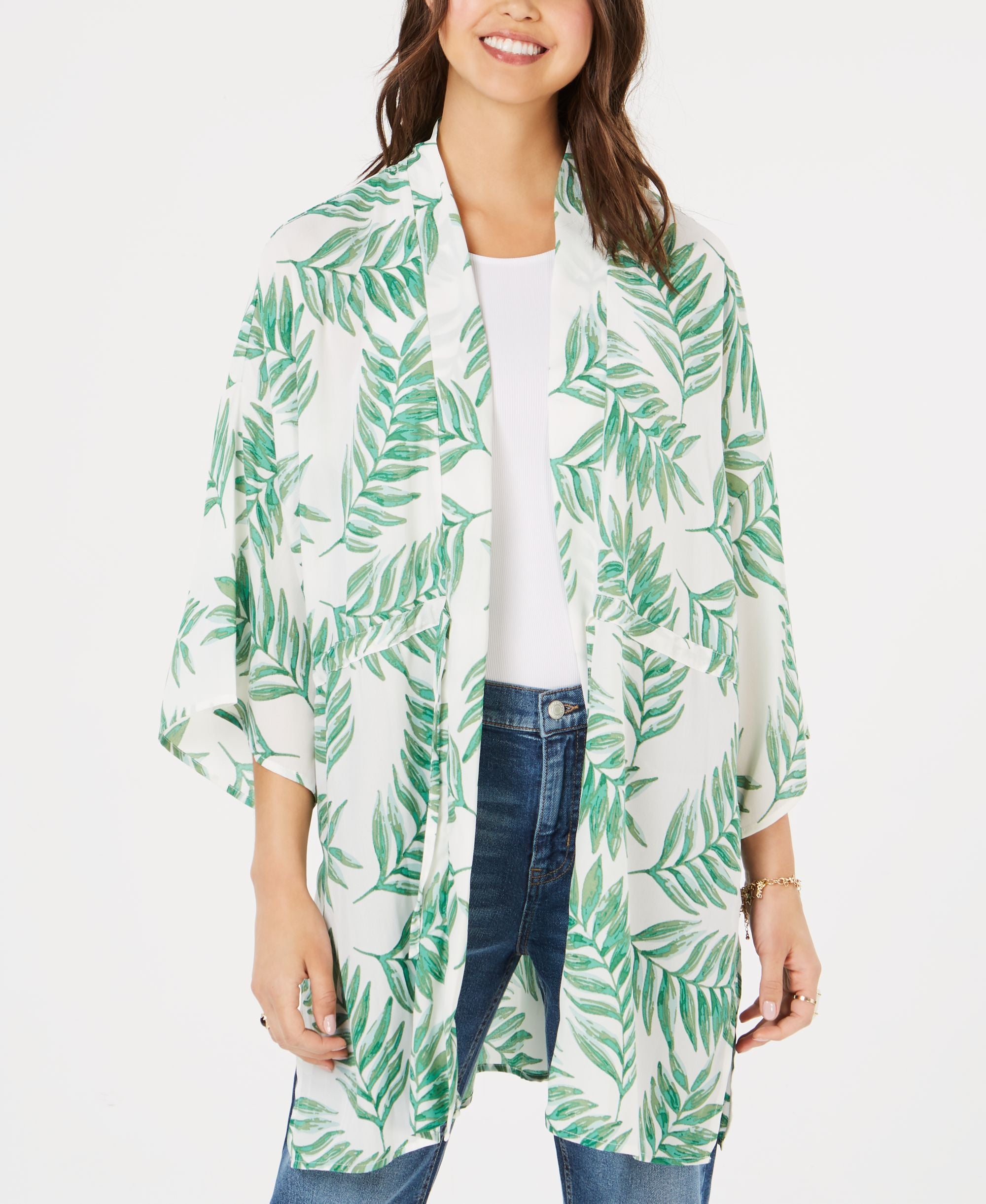 Juniors' Tropical-Print Kimono