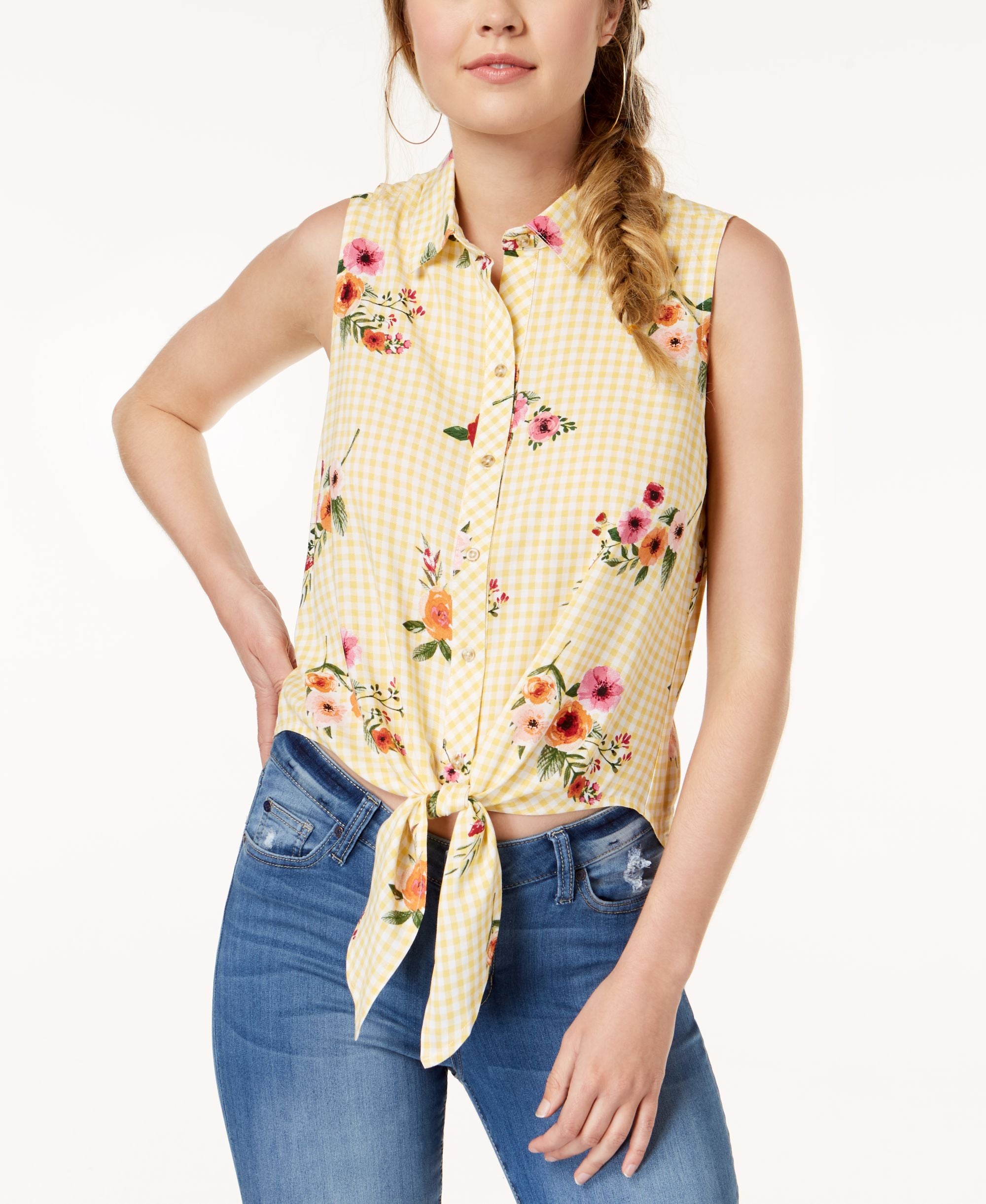 Juniors' Tie-Front Blouse