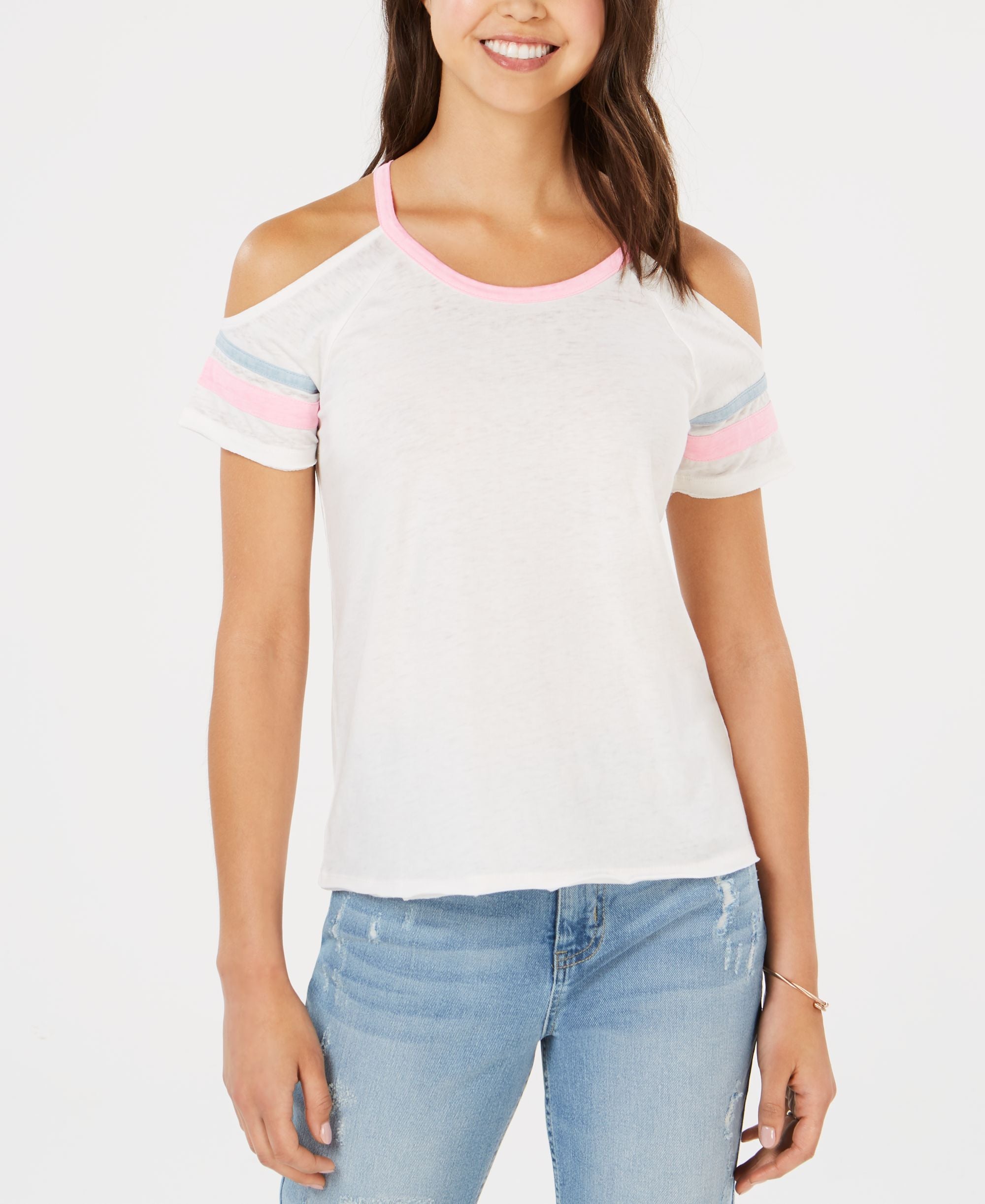 Juniors' Cold-Shoulder Football T-Shirt