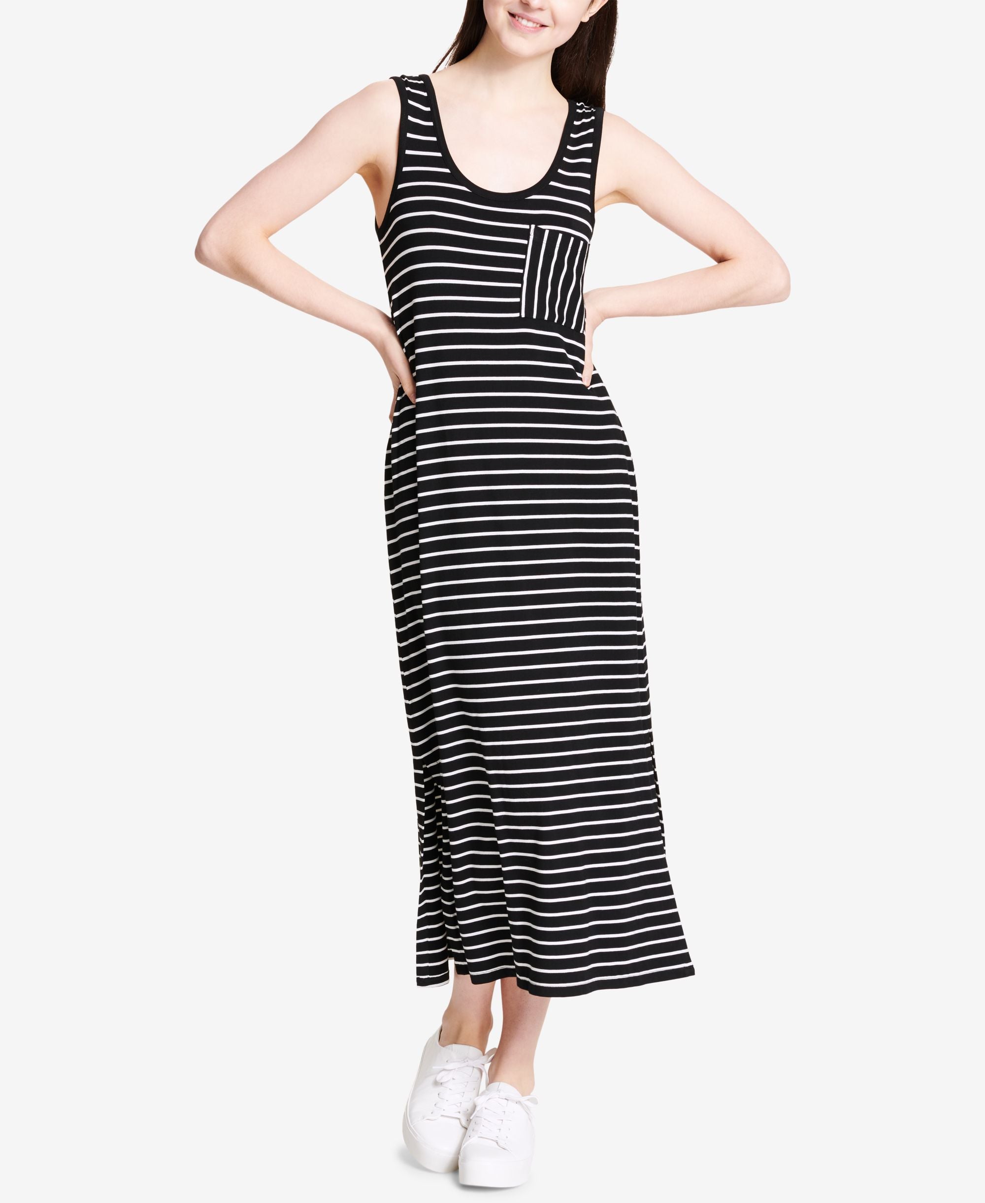 Calvin Klein Striped Patch Pocket Maxi Dress