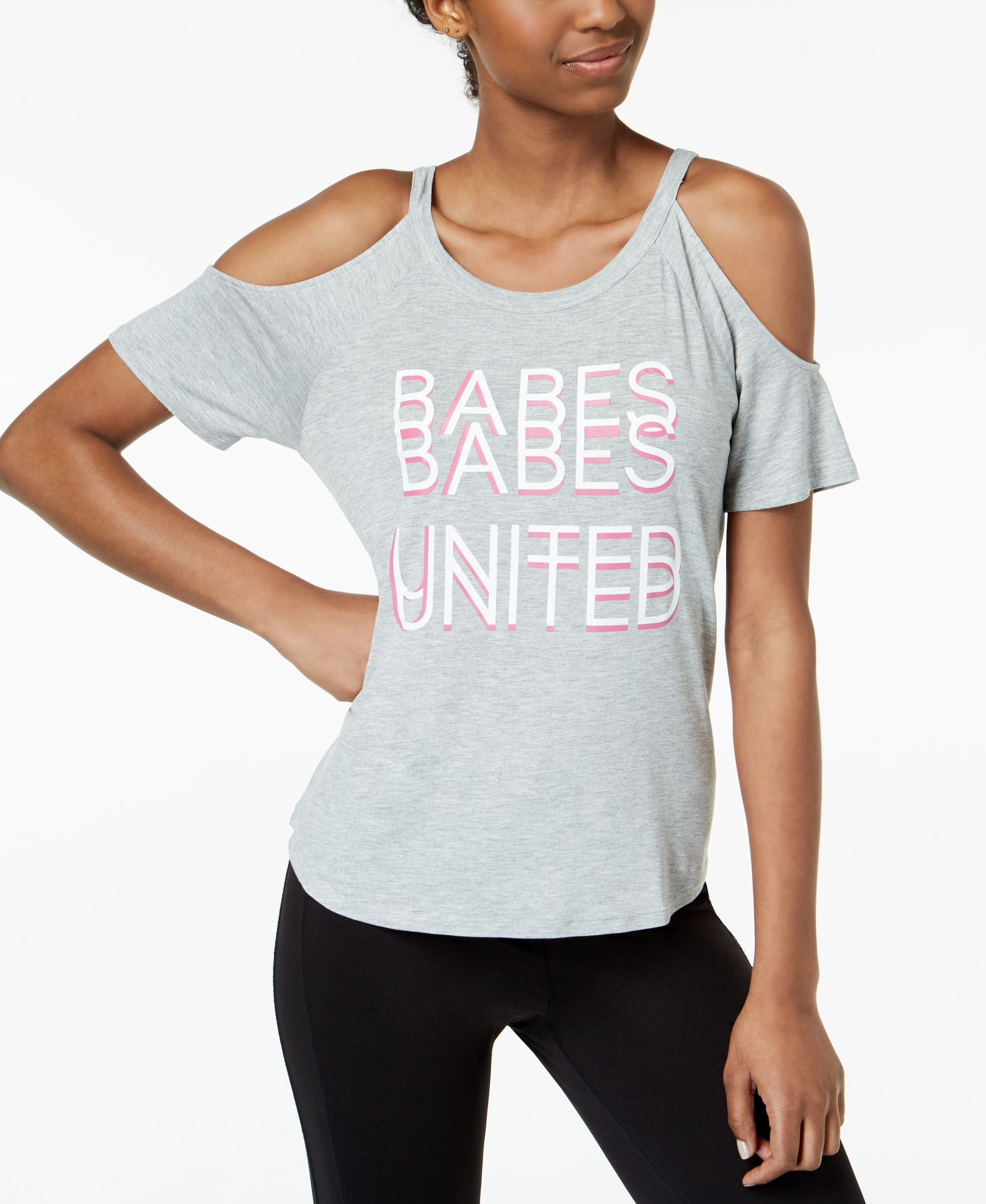 Material Girl Active Juniors Babes United Cold Shoulder Graphic T-Shirt