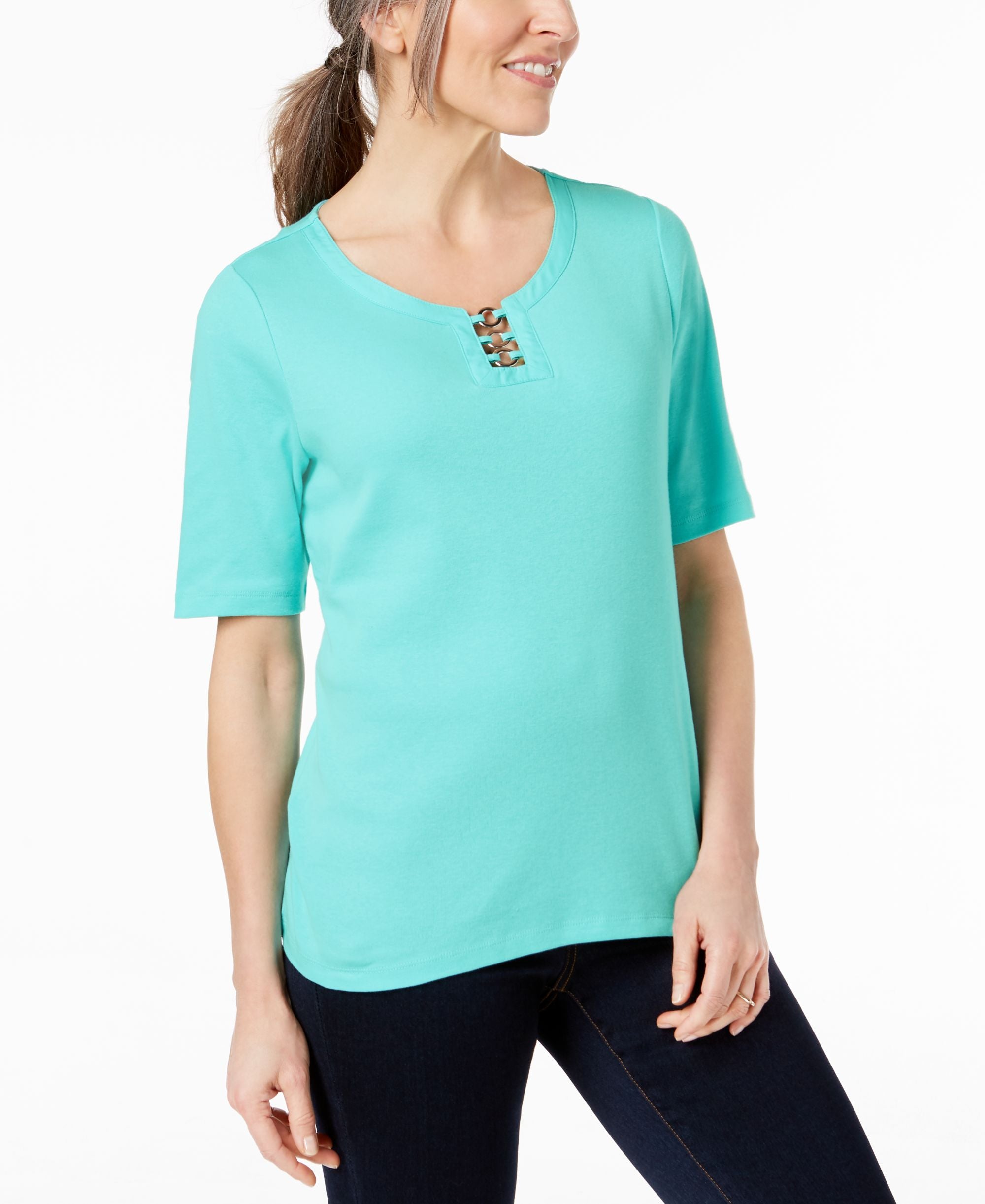 Karen Scott Cotton Metal Ring T-Shirt