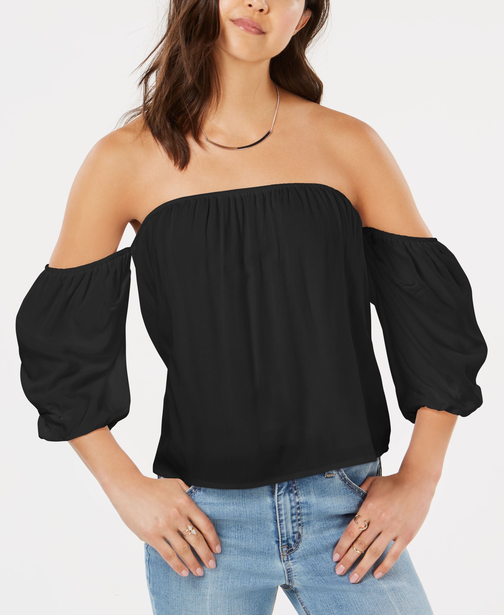 Juniors' Puff-Sleeved Off-The-Shoulder Top