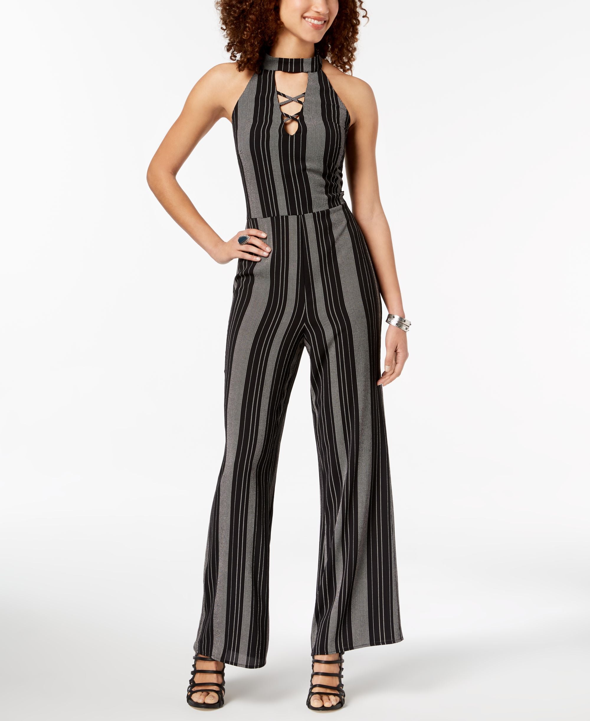 Crystal Doll Juniors Striped Crisscross Jumpsuit