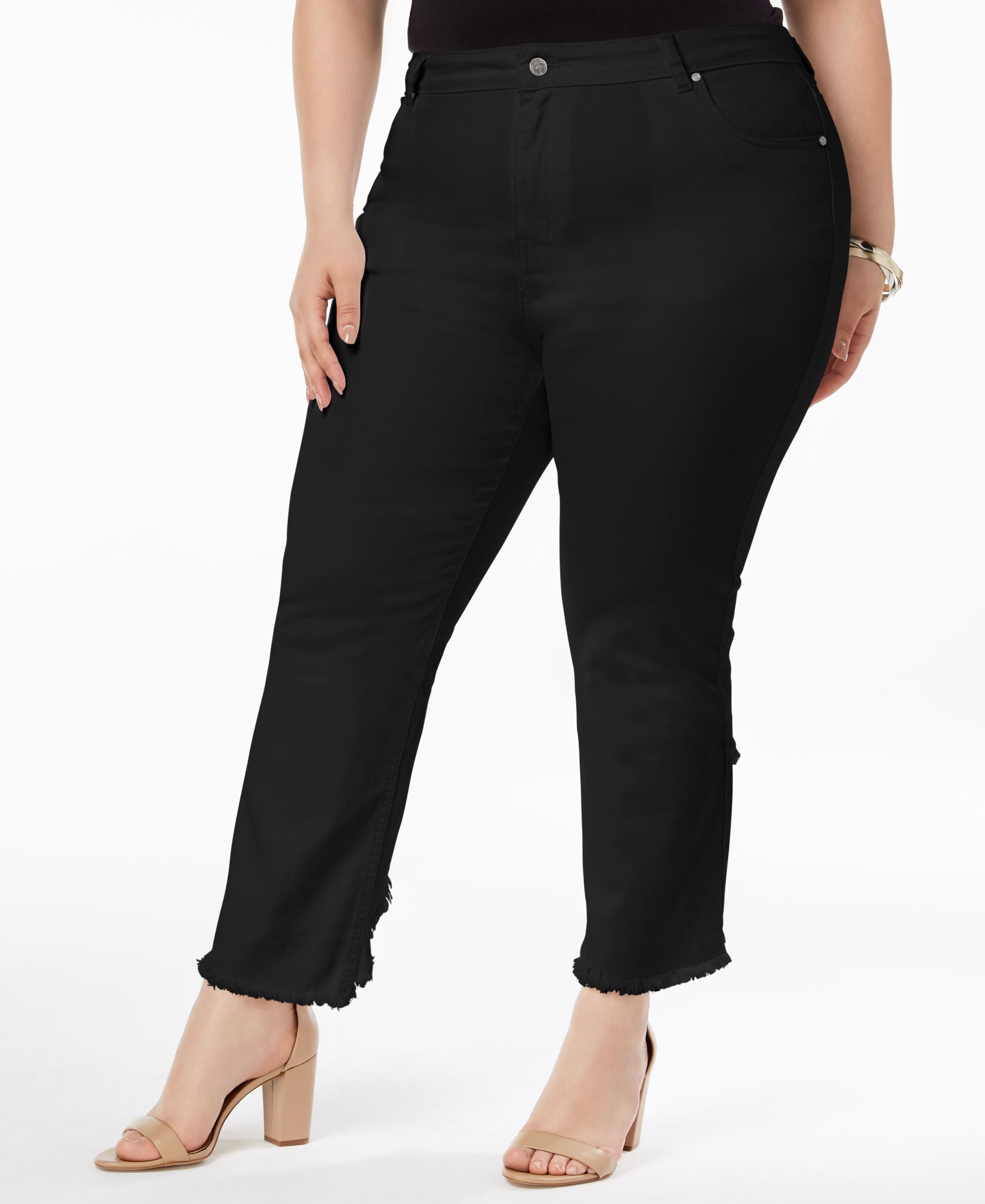 NY Collection Plus Petite Plus Size Frayed Cutout Cuff Jeans