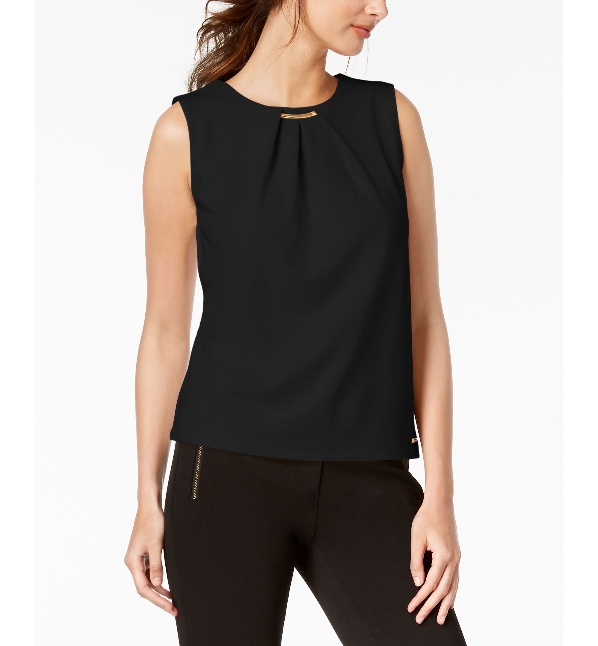 Embellished Pleated Sleeveless Top