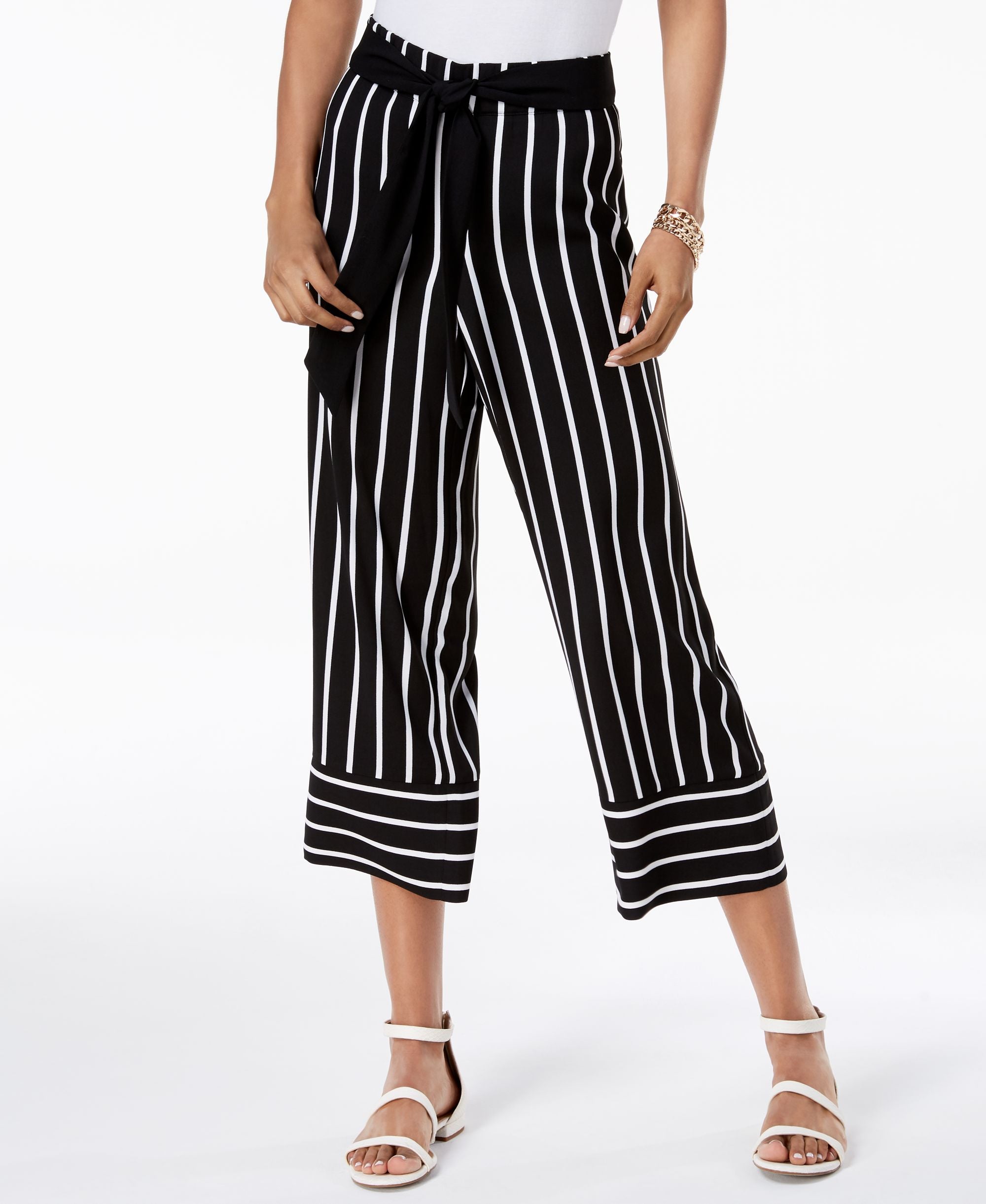 Petite Striped Cropped Wide Leg Pants