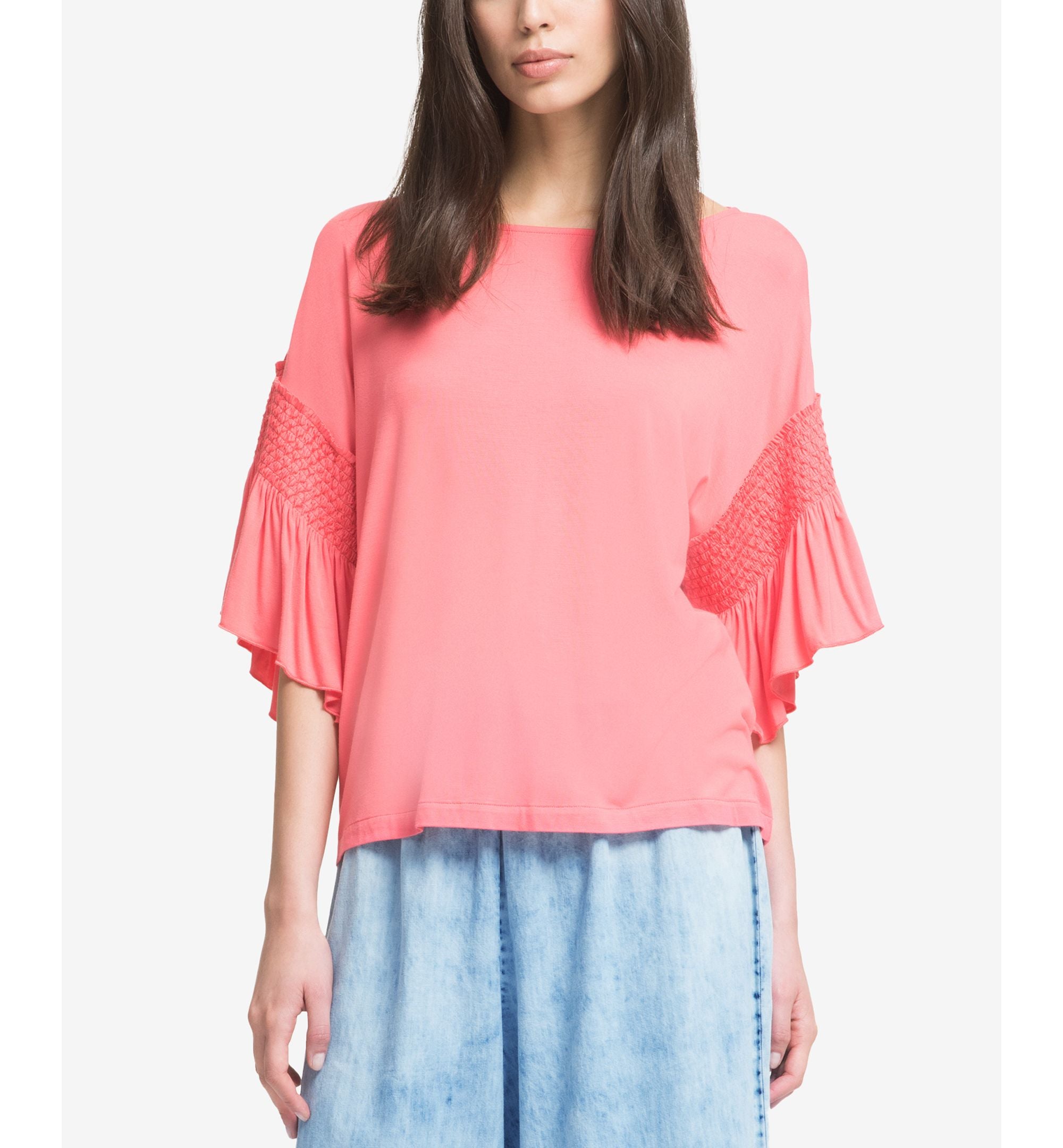 DKNY Ruffled 3/4 Sleeve T-Shirt