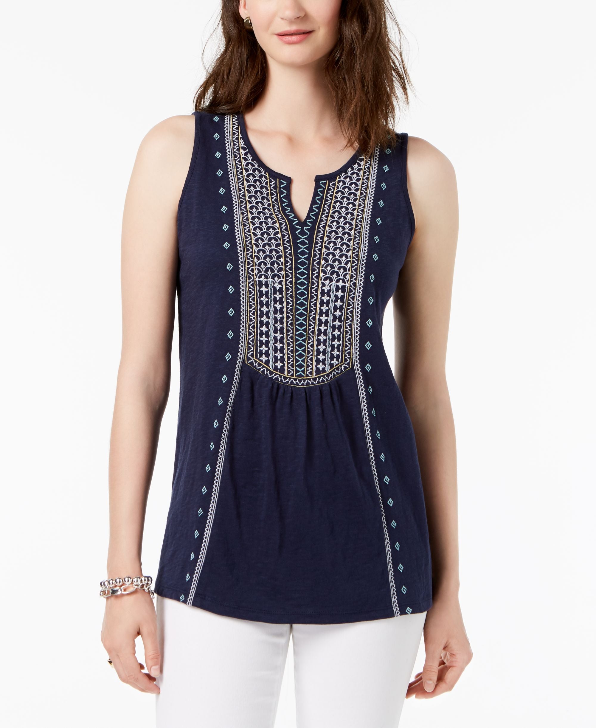 Charter Club Cotton Embroidered Tank Top