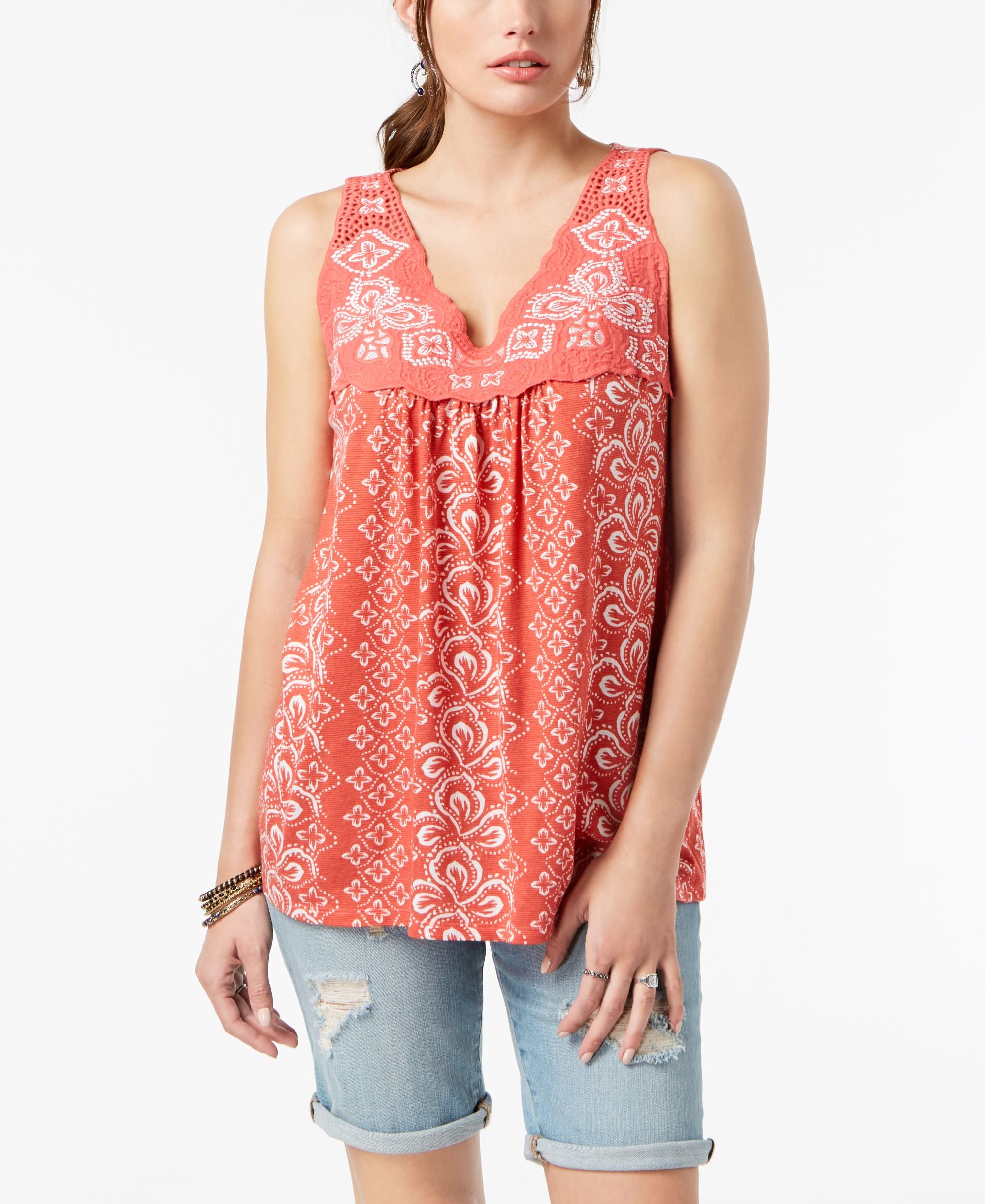 Style & Co Embroidered Sleeveless Top