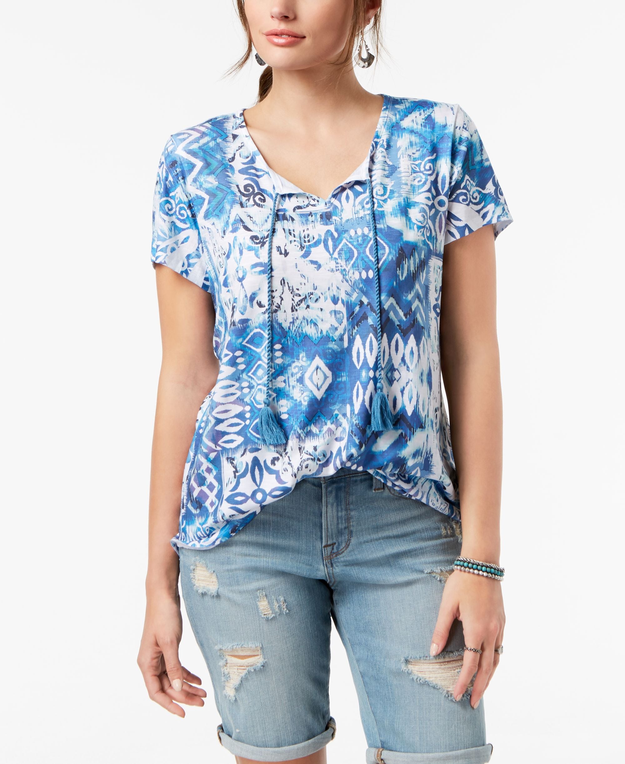 Style & Co Printed Tie Detail T-Shirt