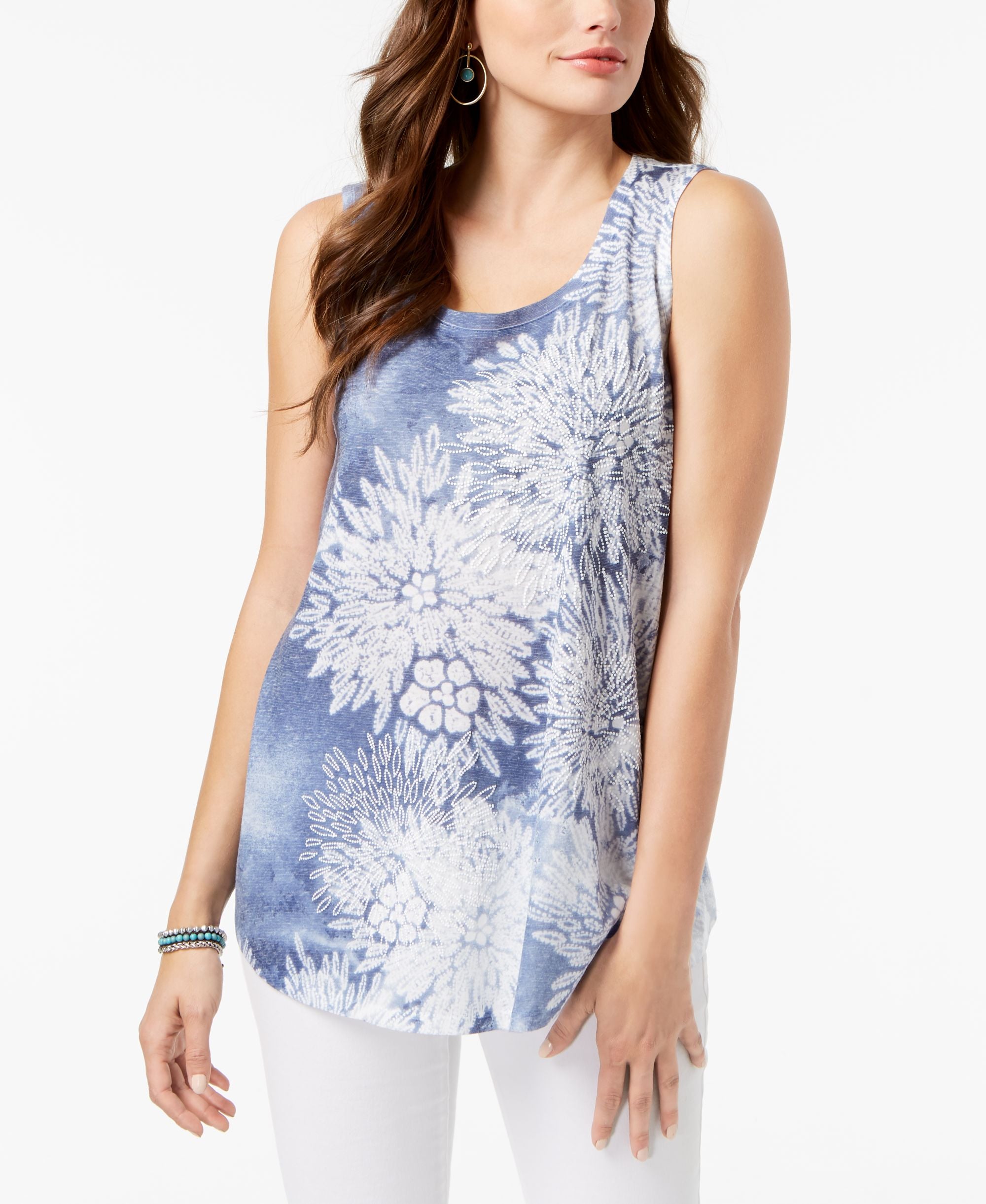 Style & Co Embellished Floral Print Tank Top