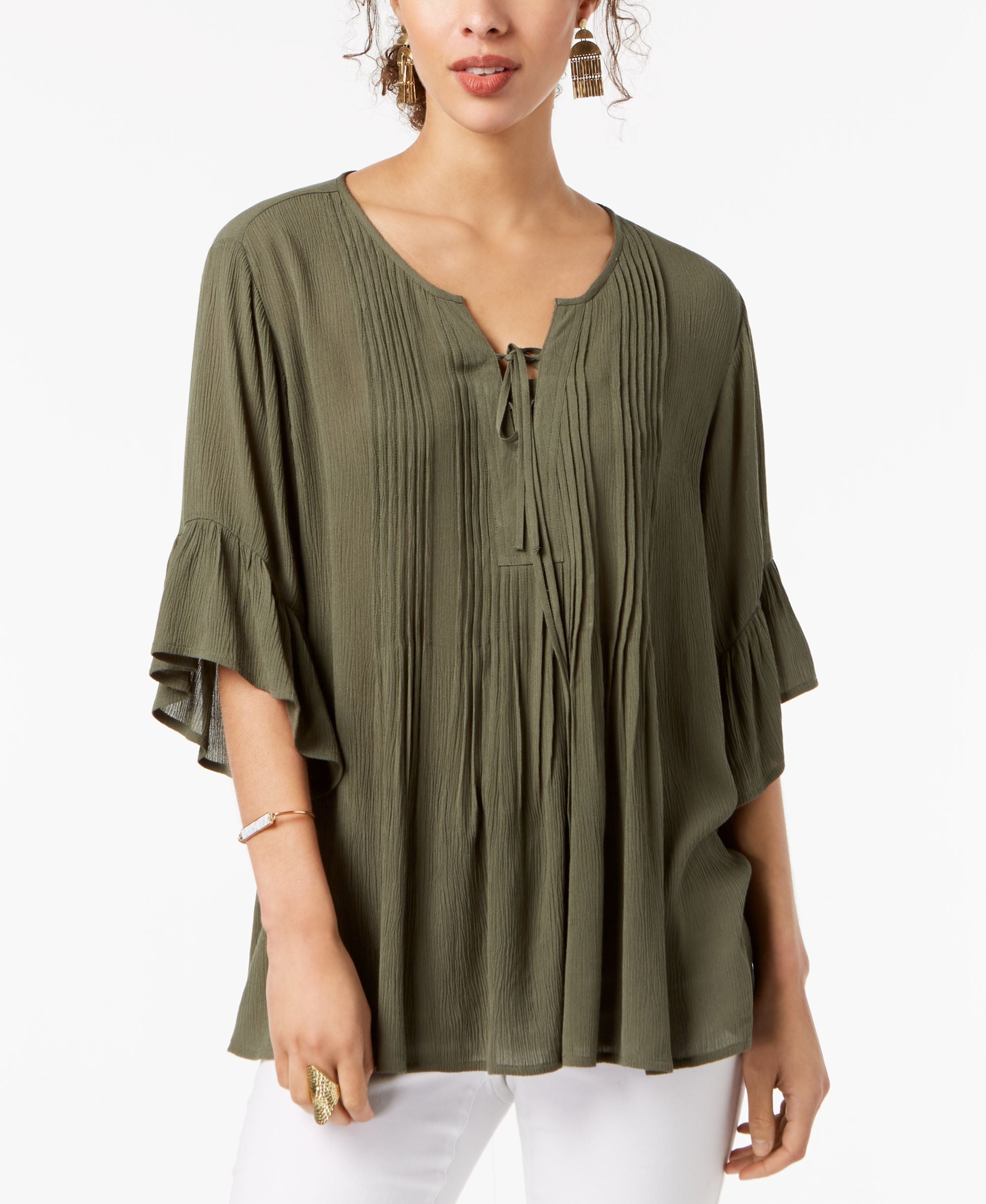 Style & Co Ruffled Lace Up Top