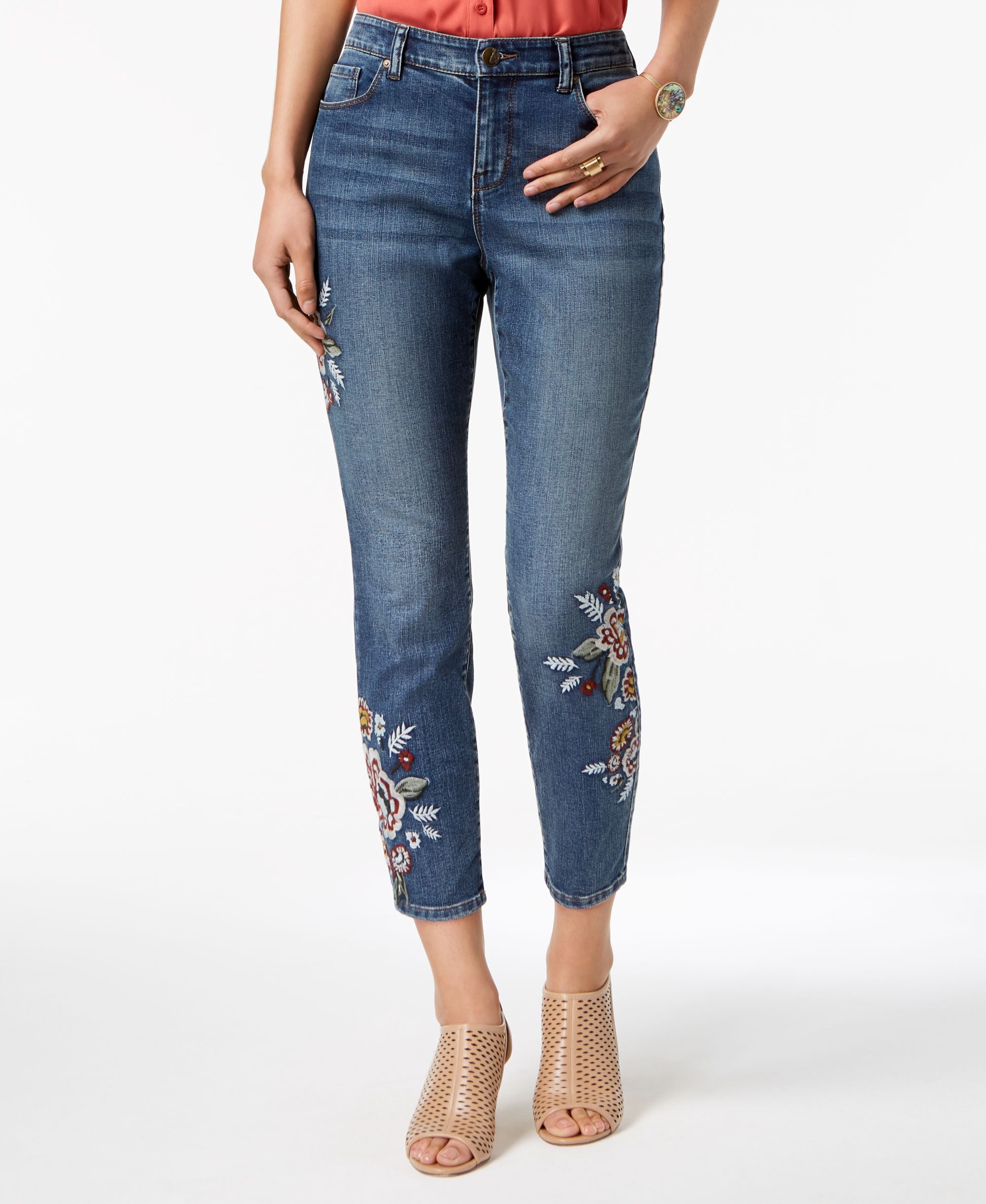 Style & Co Curvy Fit Embroidered Skinny Jeans