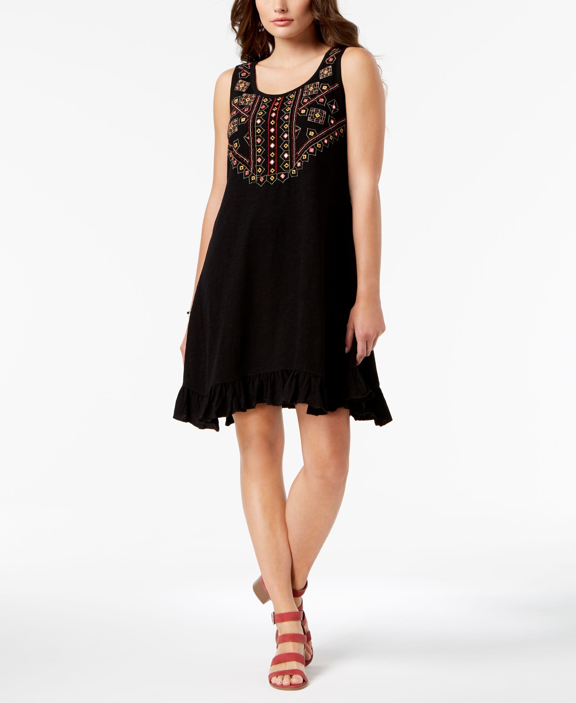 Style & Co Petite Embroidered Ruffle Hem Dress