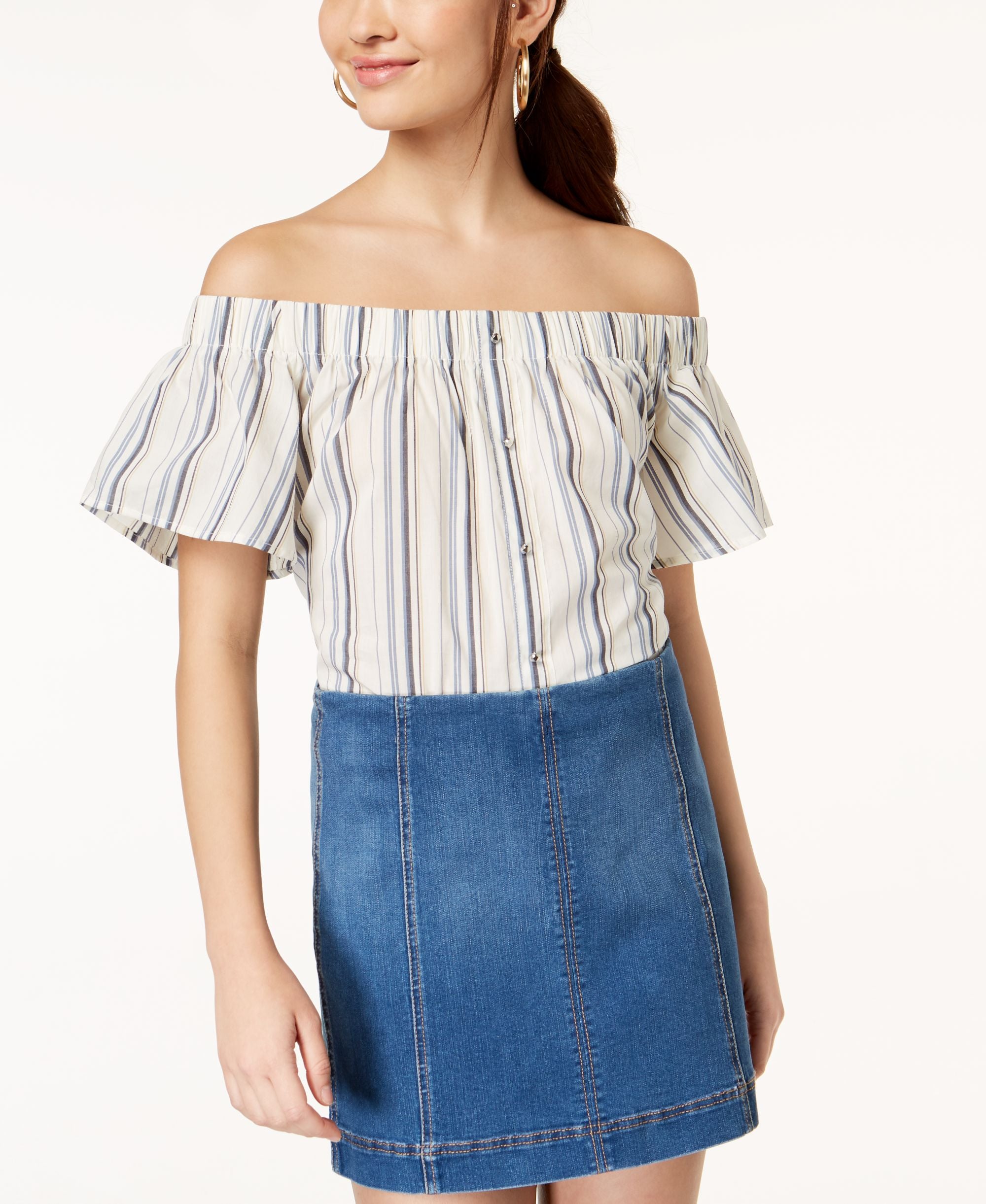 Juniors' Striped Off-The-Shoulder Top
