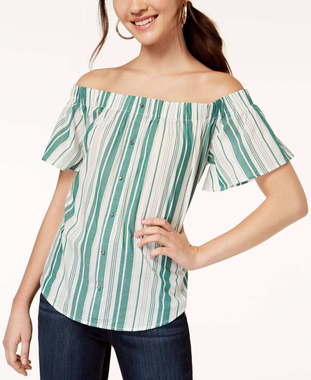 Juniors' Striped Off-The-Shoulder Top