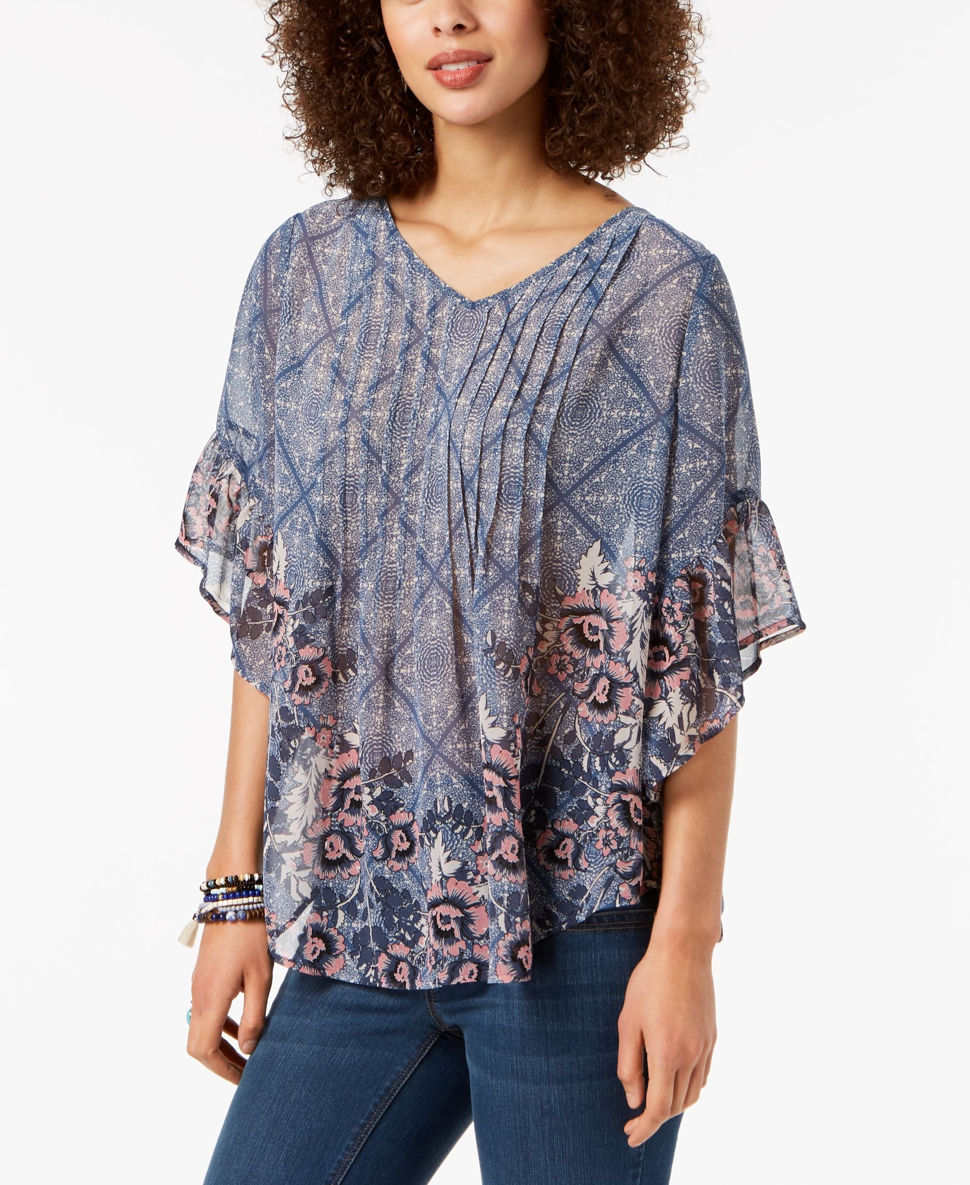 Style & Co Petite Pintucked Poncho Top