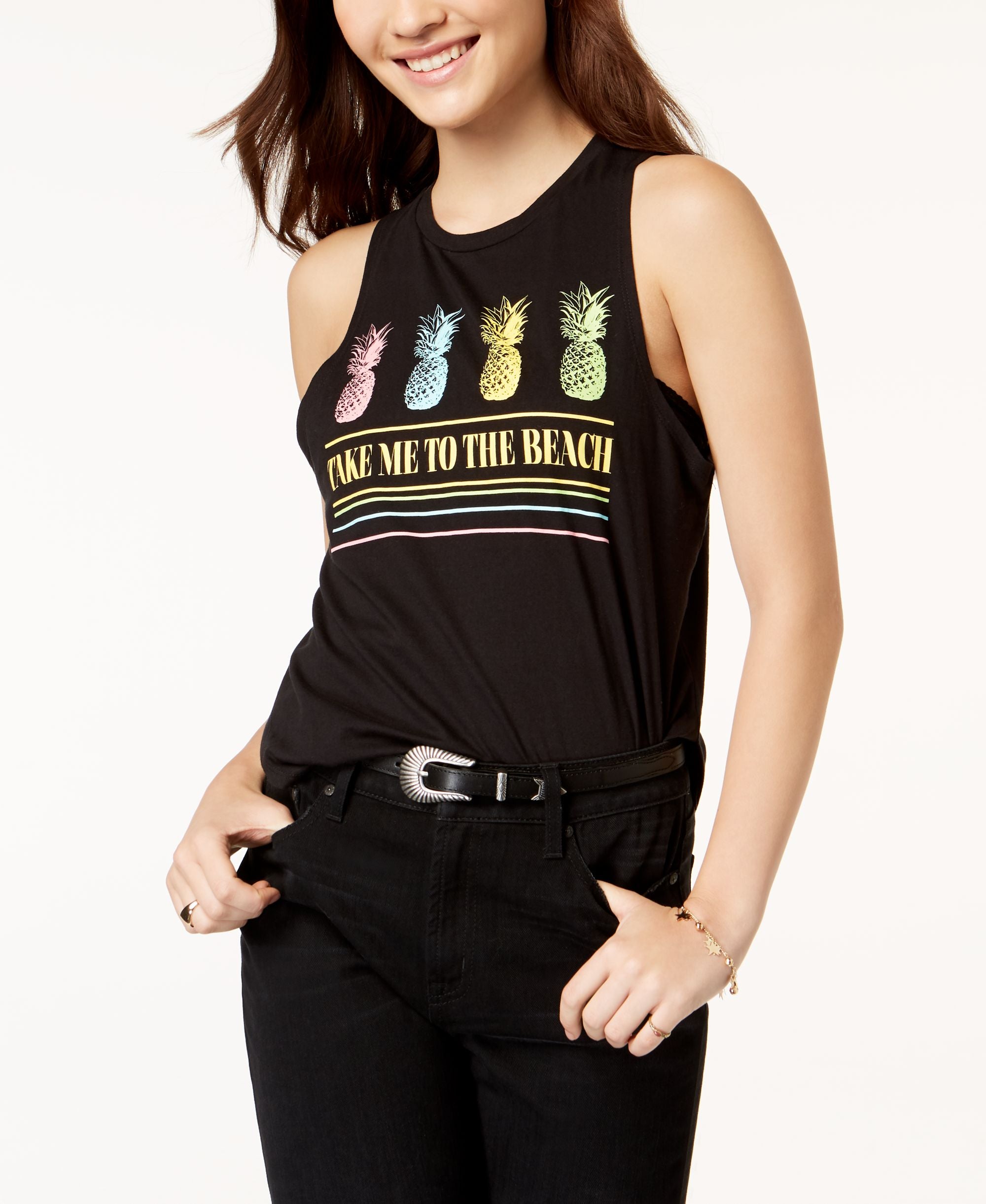 Juniors' Cotton Pineapple-Graphic Tank Top