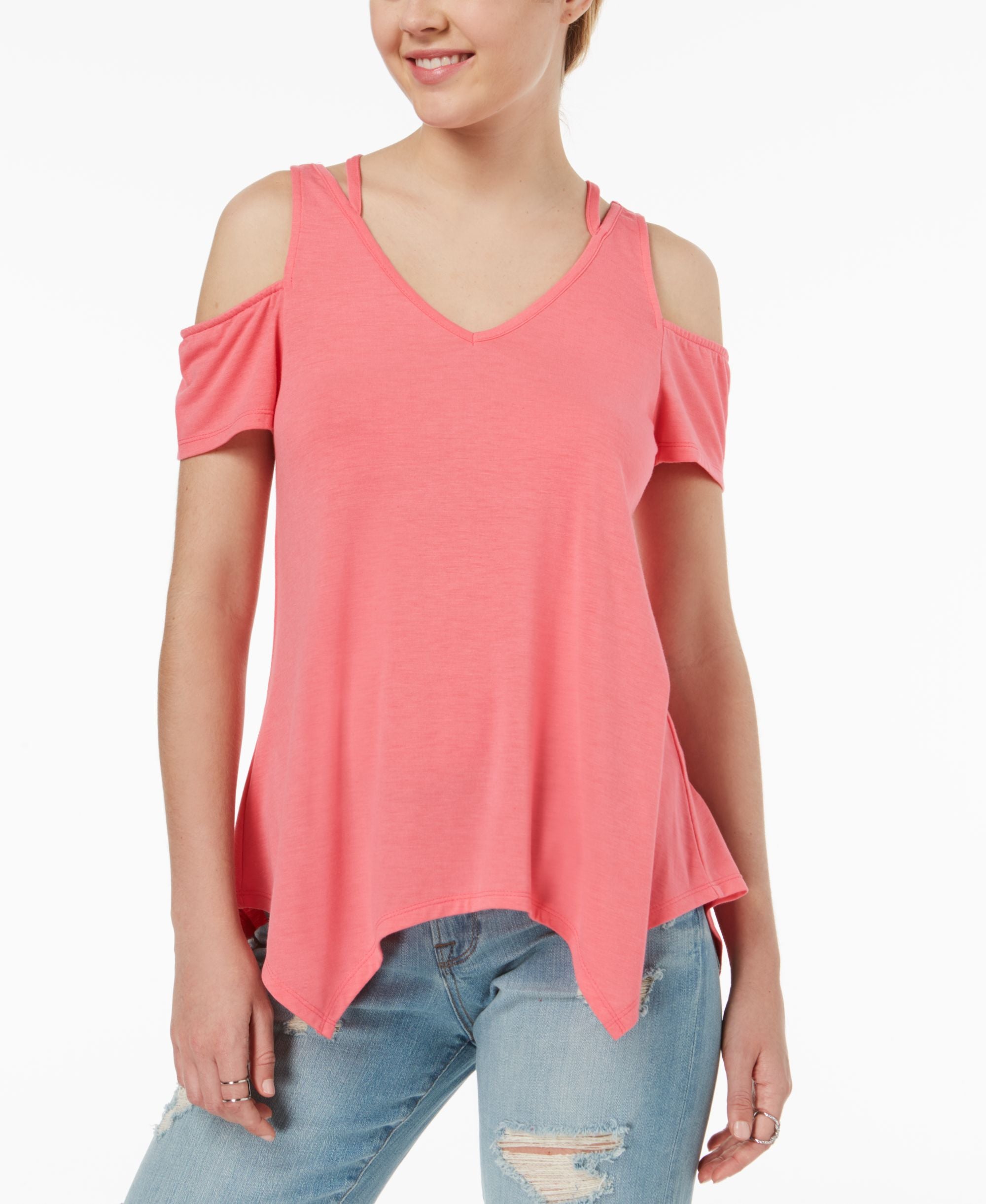 Juniors' Strappy Cold-Shoulder Top