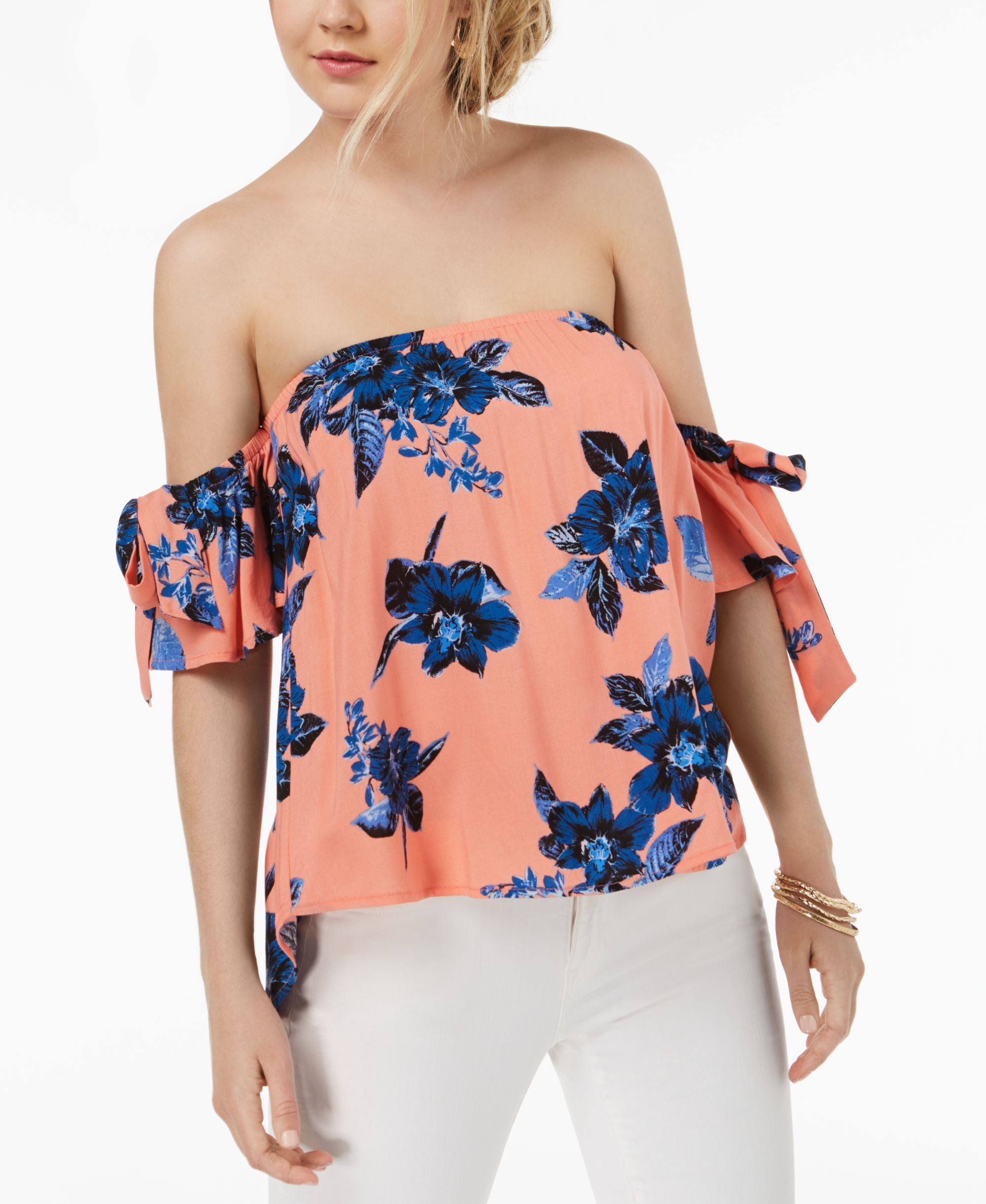 Gypsies Moondust Juniors Off The Shoulder Tie Sleeve Top