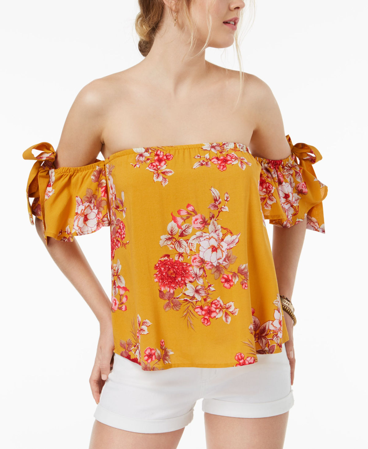 Gypsies Moondust Juniors Off The Shoulder Tie Sleeve Top