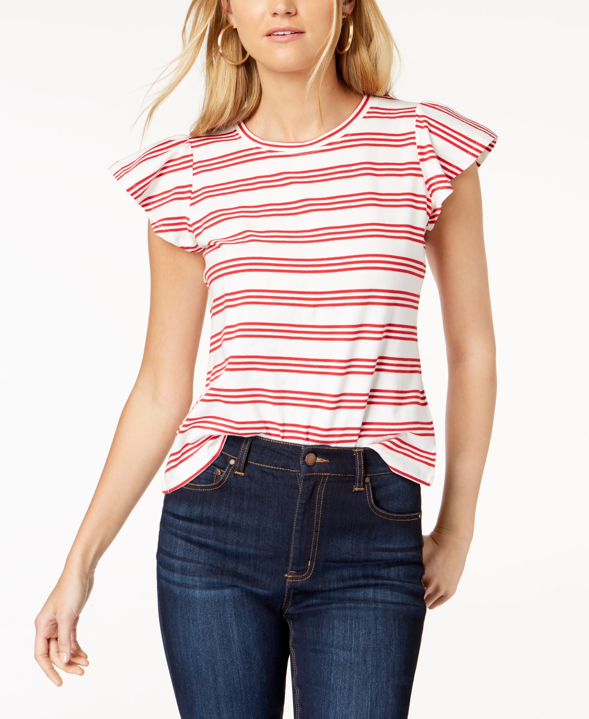 Maison Jules Striped Flutter Sleeve T-Shirt