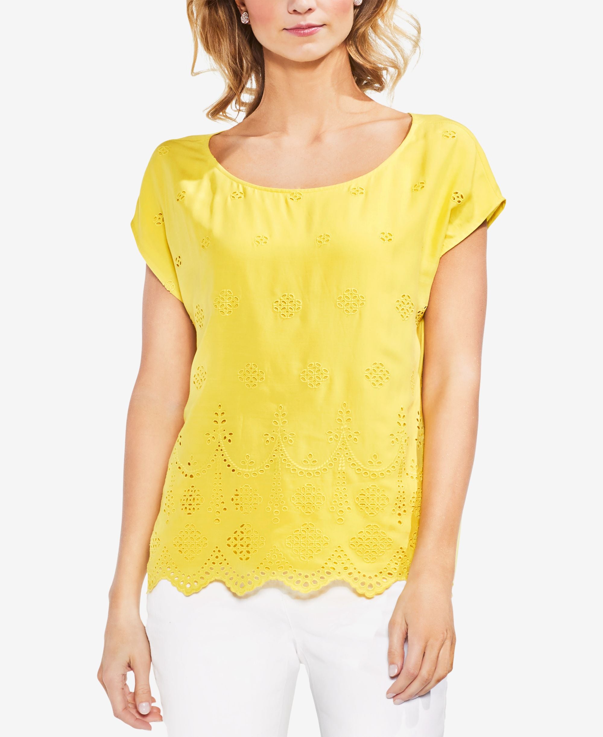Vince Camuto Scalloped Eyelet Top