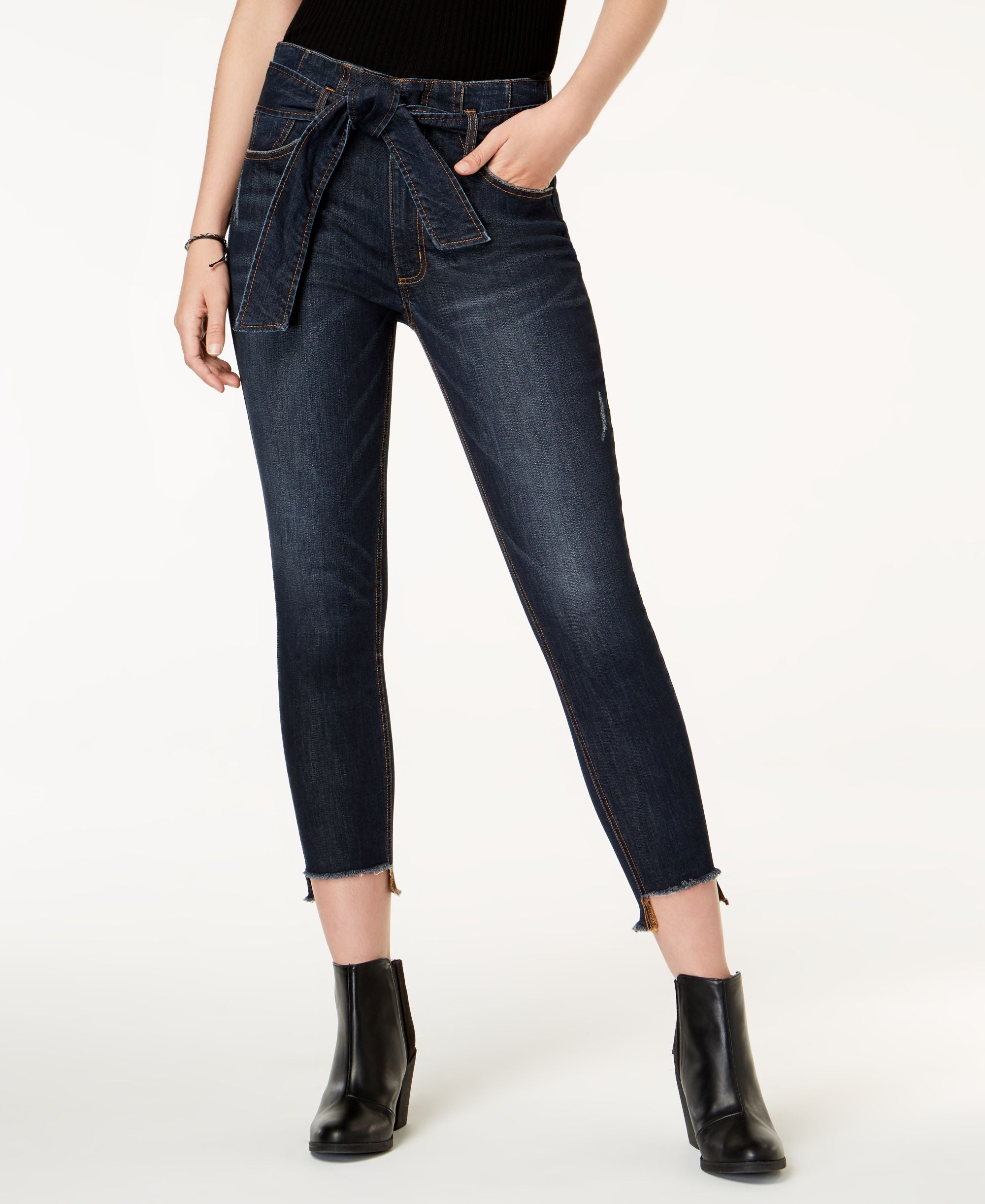 Juniors' Paperbag Step-Hem Skinny Jeans