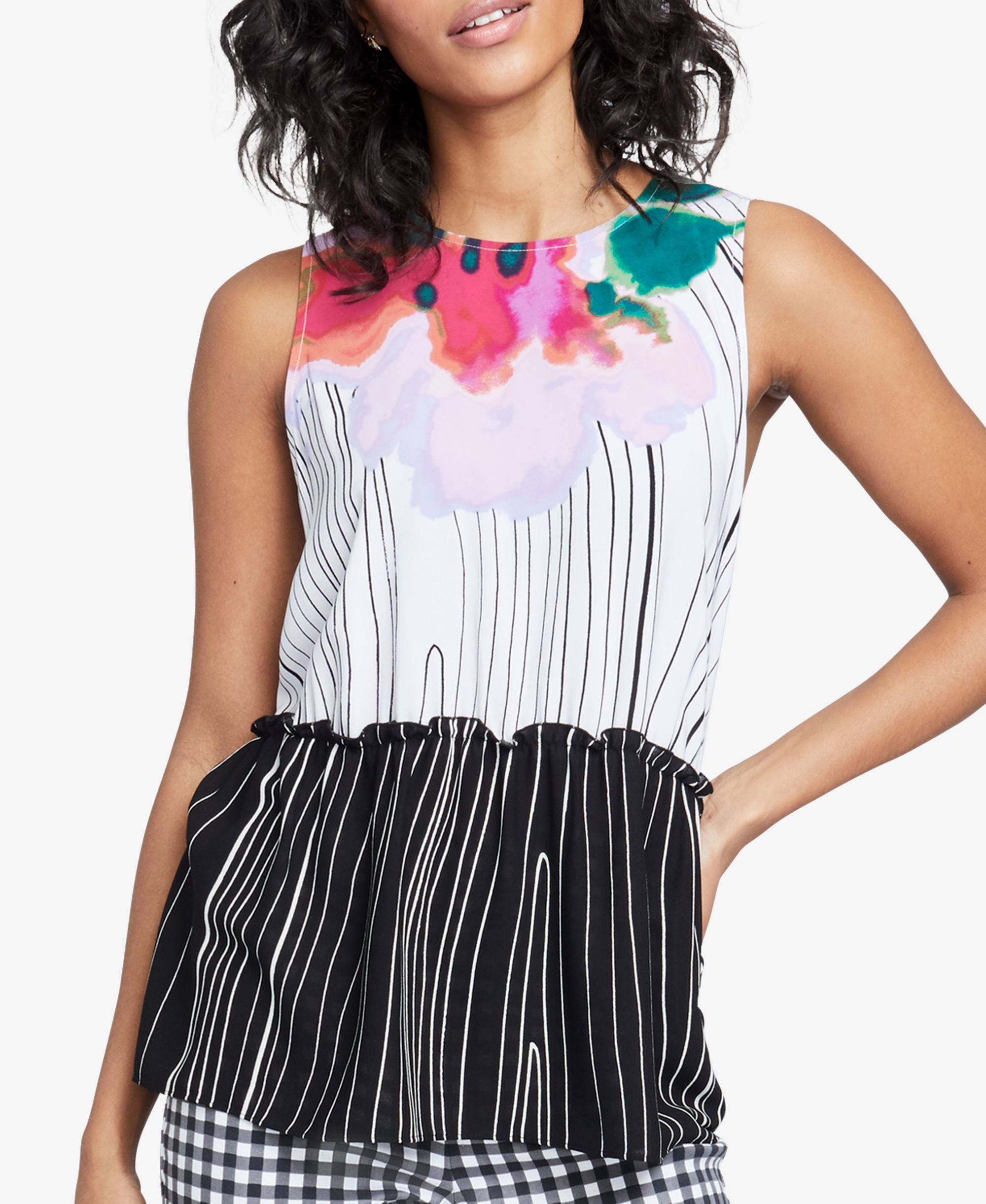 Rachel Rachel Roy Ruffled Mixed Print Top