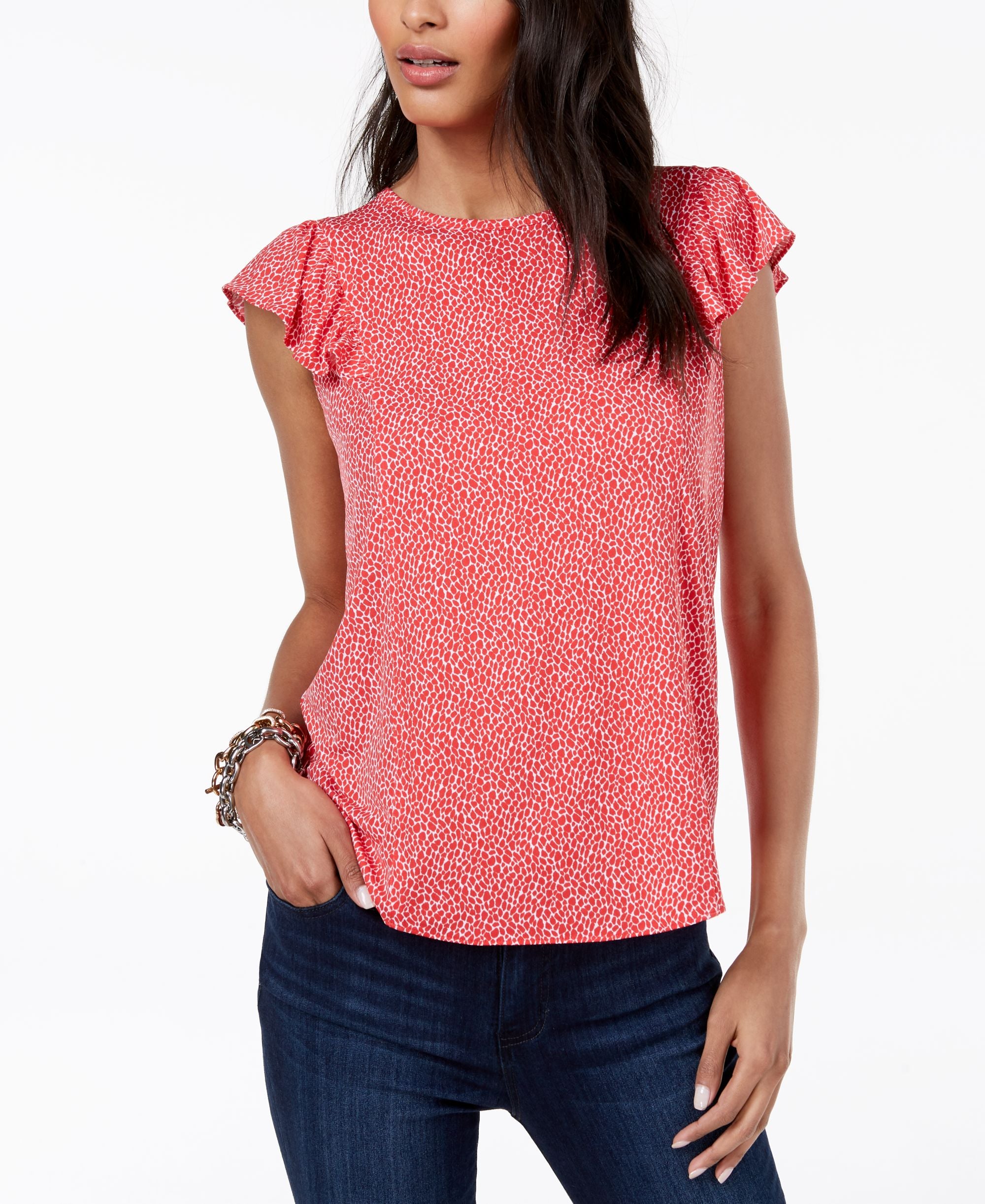 Michael Michael Kors Printed Ruffled Sleeve Top