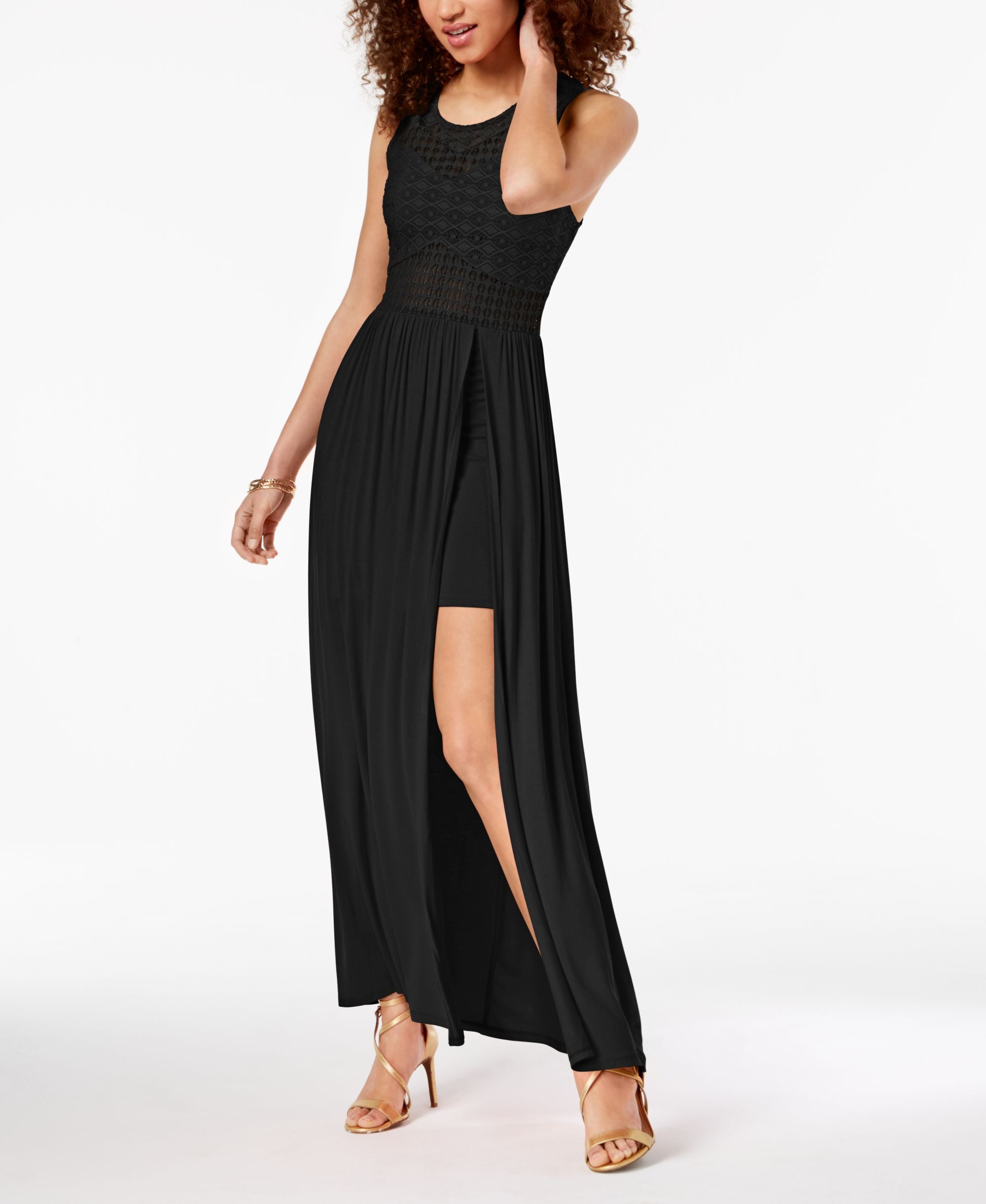 Juniors' Crochet-Bodice Maxi Dress
