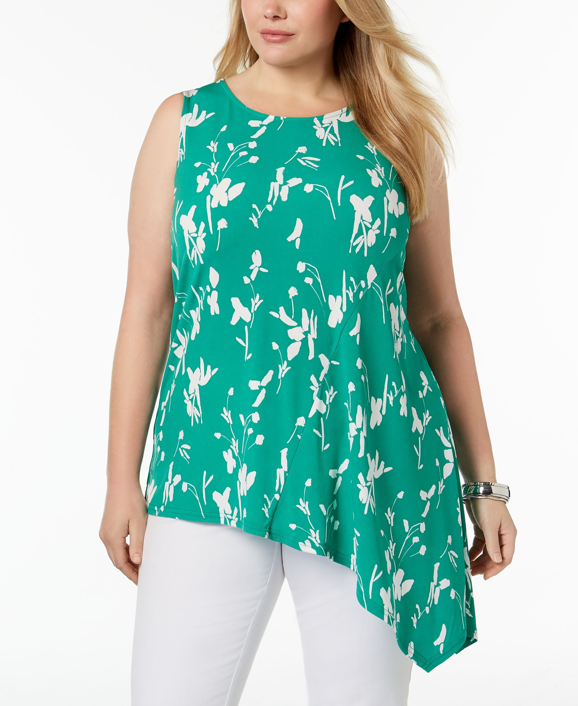 Alfani Plus Size Printed Asymmetrical Hem Top