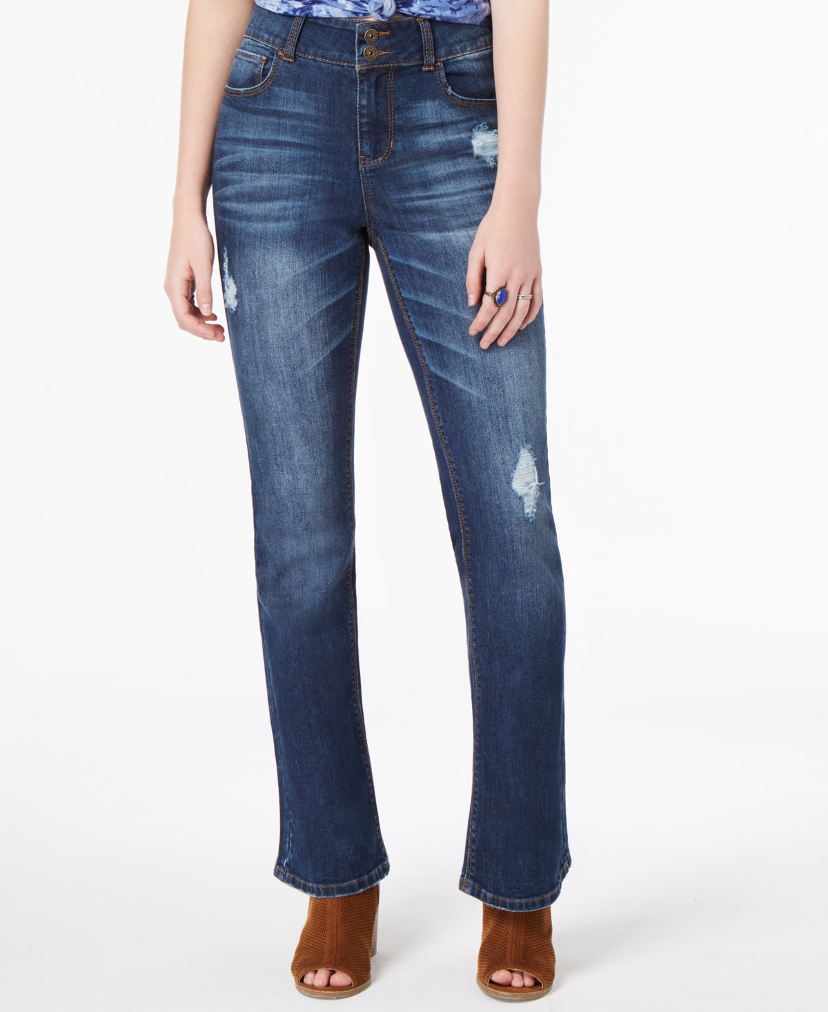 Vanilla Star Juniors Ripped Double Button Bootcut Jeans