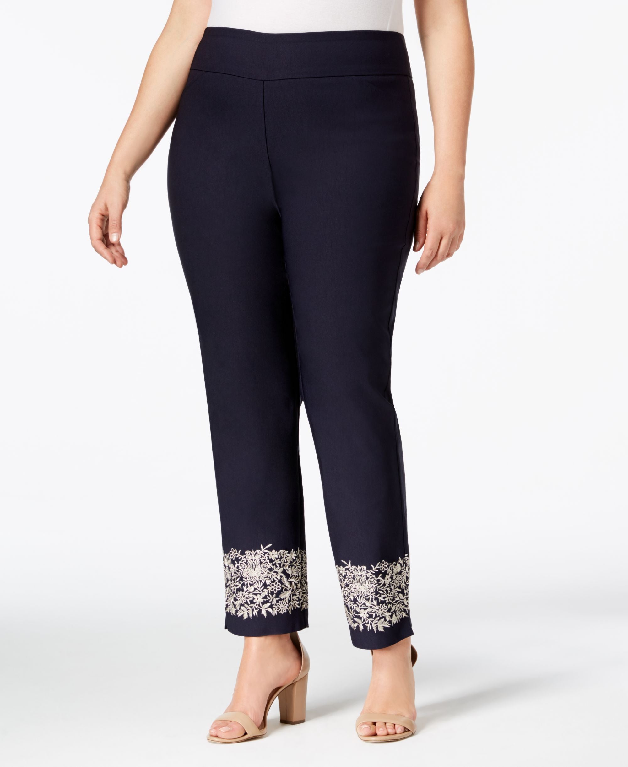 Charter Club Plus Size Tummy Control Embroidered Cuff Pants