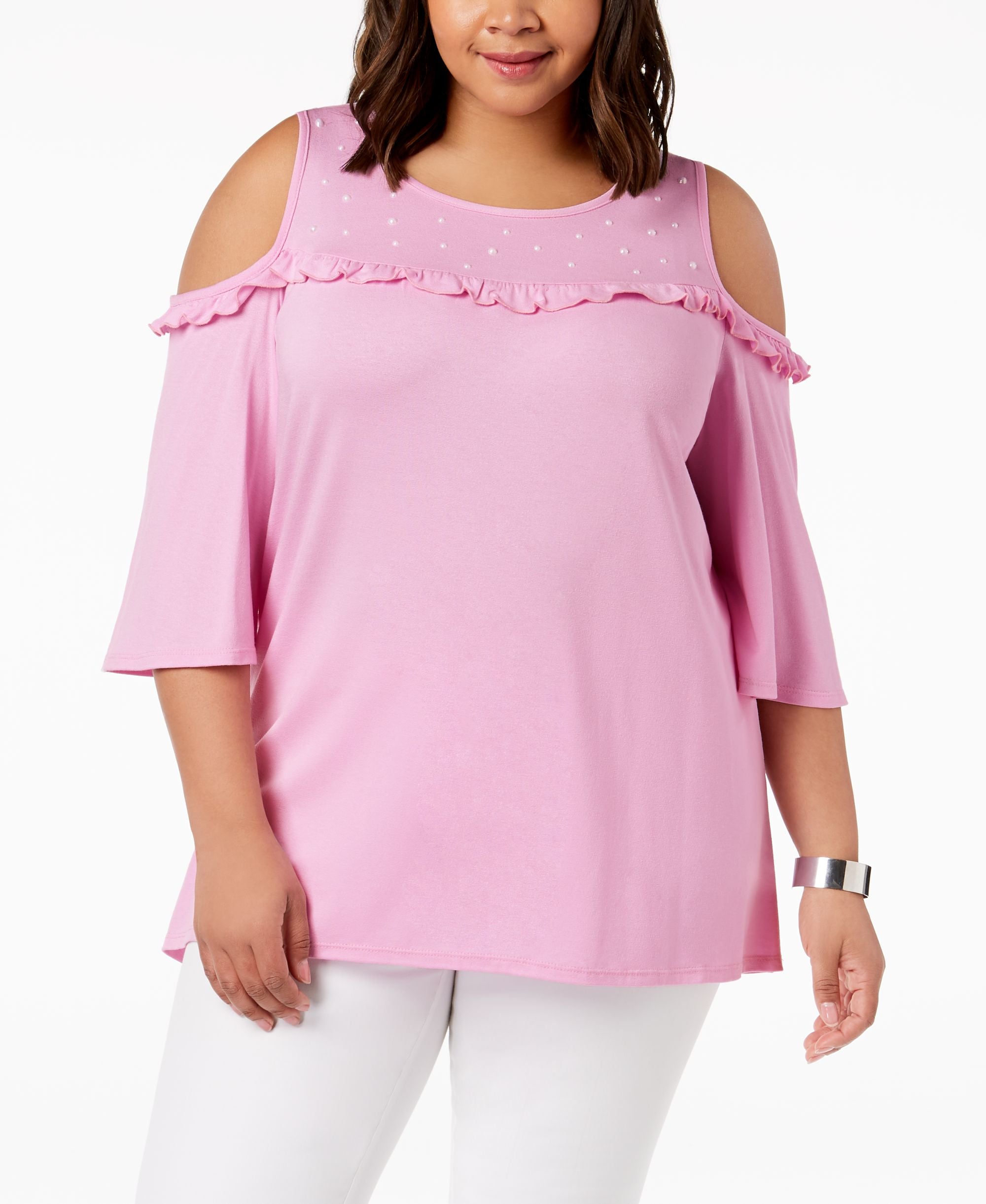 NY Collection Plus Size Cold Shoulder Top